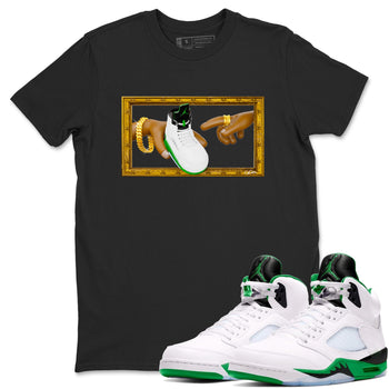 5s Lucky Green shirt to match jordans The Creation of Adam sneaker tees Air Jordan 5 Lucky Green SNRT Sneaker Release Tees Unisex Black 1 T-Shirt