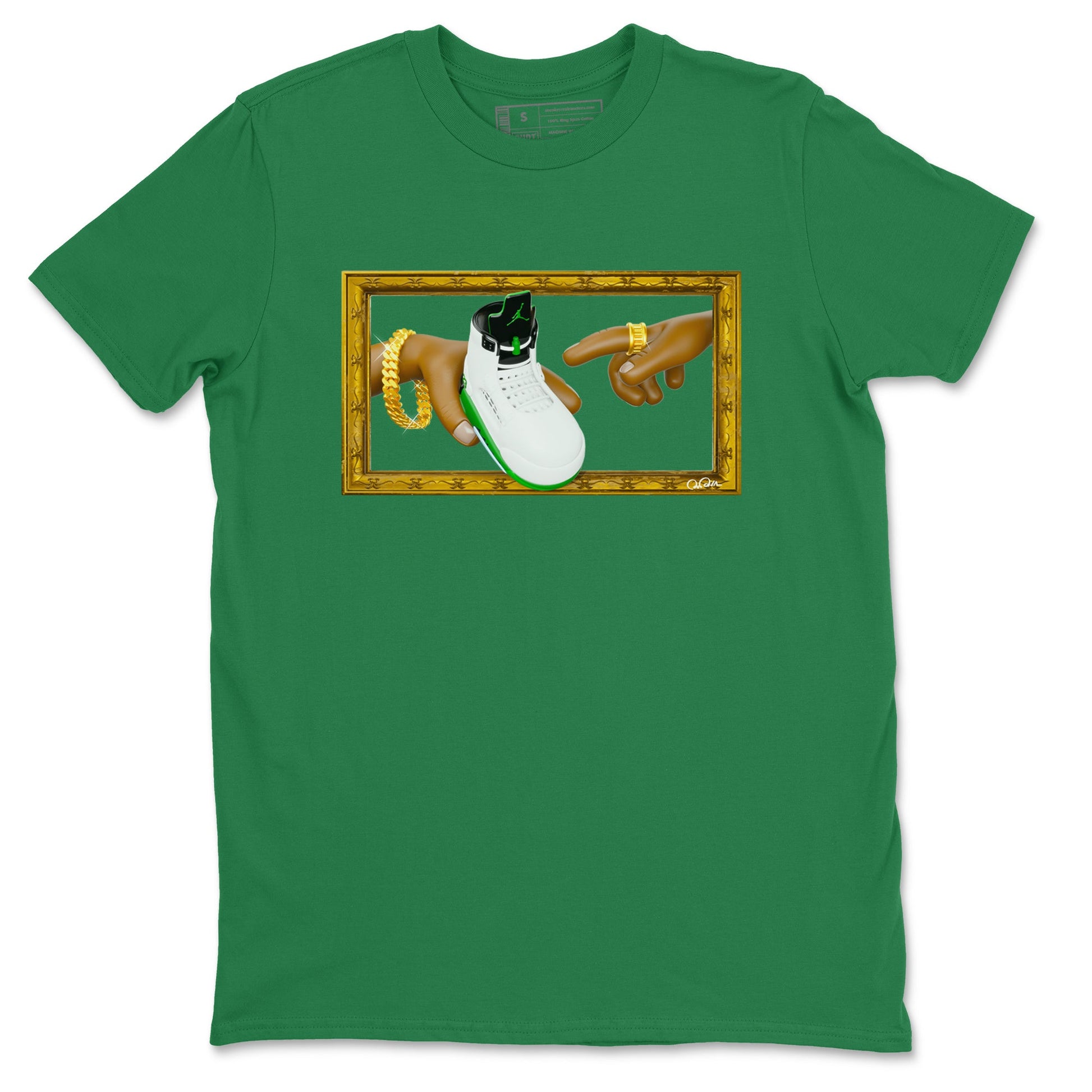 5s Lucky Green shirt to match jordans The Creation of Adam sneaker tees Air Jordan 5 Lucky Green SNRT Sneaker Release Tees Unisex Kelly Green 2 T-Shirt