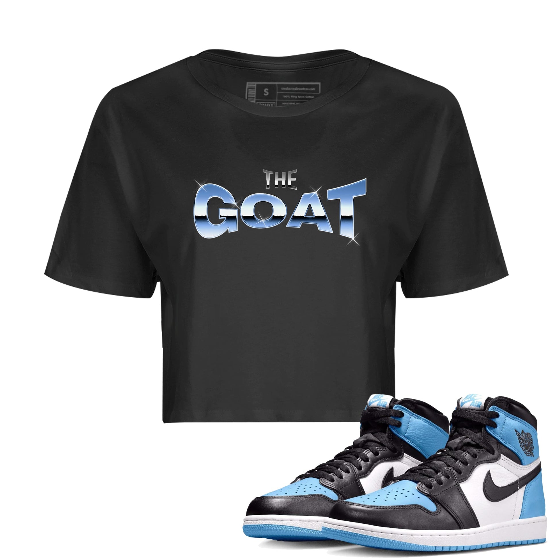 Air Jordan 1 Retro High OG UNC Toe Shirt to match Jordans The GOAT Sneaker Tees 1s UNC Toe SNRT Sneaker Release Tees Crop T-Shirts Black 1