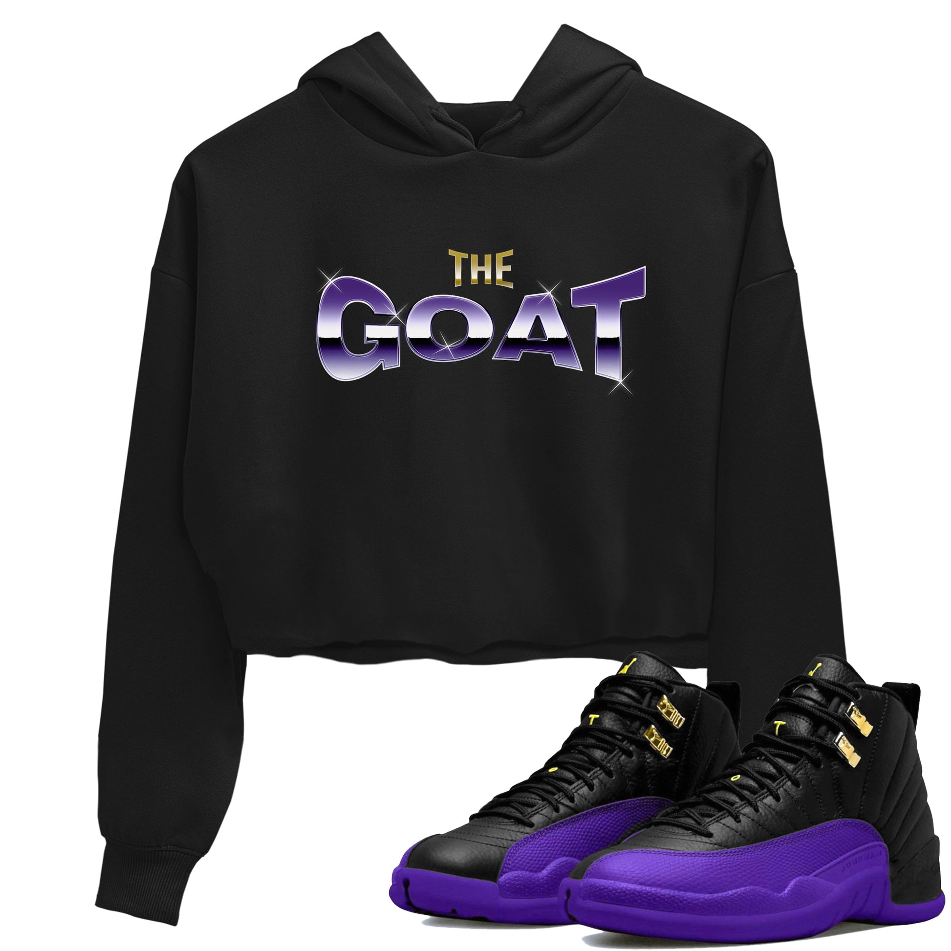 Air Jordan 12 Field Purple Sneaker Match Tees The Goat Sneaker Tees AJJordan 12 Lakers Sneaker Release Tees Women's Shirts Black 1