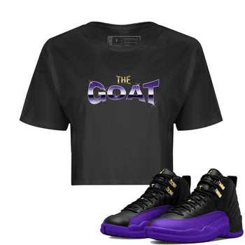 Air Jordan 12 Field Purple Sneaker Match Tees The Goat Sneaker Tees AJJordan 12 Lakers Sneaker Release Tees Women's Shirts Black 1