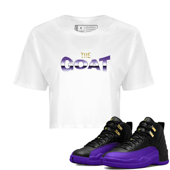 Air Jordan 12 Field Purple Sneaker Match Tees The Goat Sneaker Tees AJJordan 12 Lakers Sneaker Release Tees Women's Shirts White 1