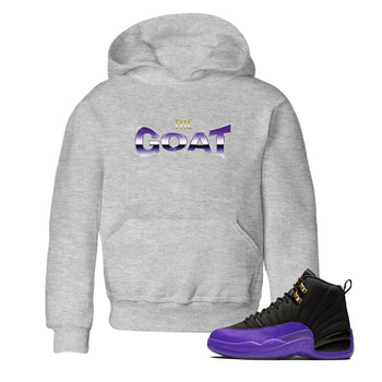 Air Jordan 12 Field Purple Sneaker Match Tees The Goat Sneaker Tees AJJordan 12 Lakers Sneaker Release Tees Kids Shirts Heather Grey 1