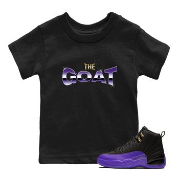 Air Jordan 12 Field Purple Sneaker Match Tees The Goat Sneaker Tees AJJordan 12 Lakers Sneaker Release Tees Kids Shirts Black 1