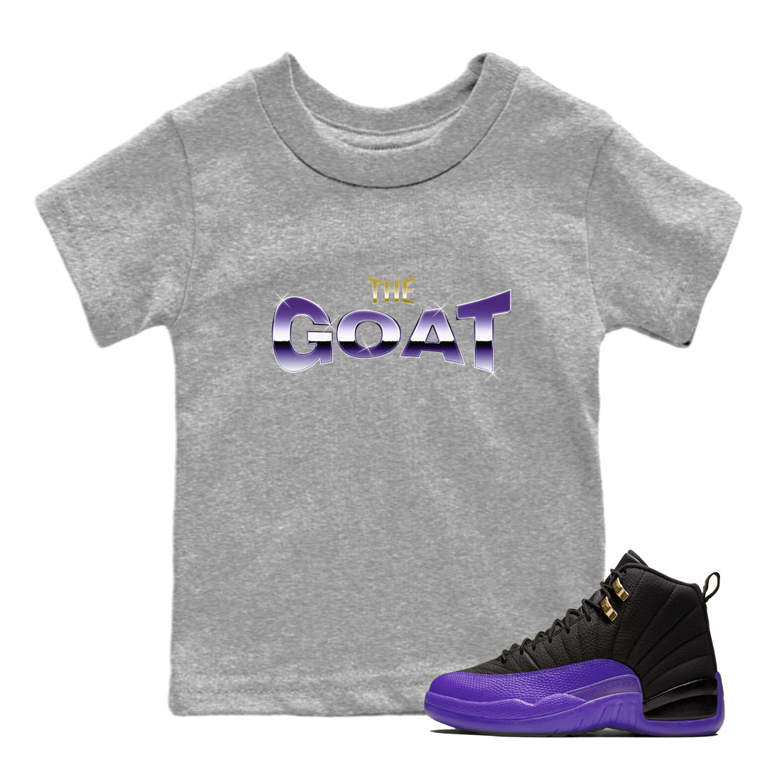 Air Jordan 12 Field Purple Sneaker Match Tees The Goat Sneaker Tees AJJordan 12 Lakers Sneaker Release Tees Kids Shirts Heather Grey 1