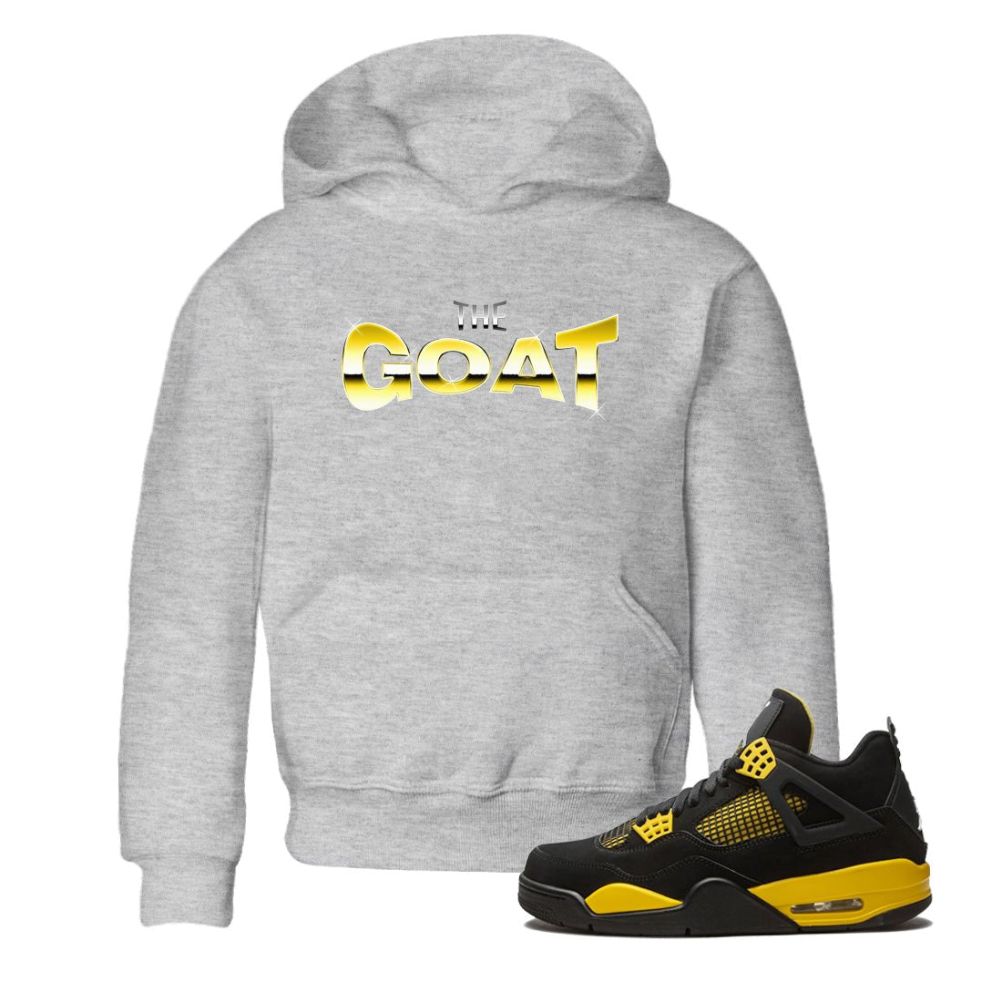 Air Jordan 4 Thunder Sneaker Match Tees The Goat Sneaker Tees AJ4 Thunder Jumpman Sneaker Release Tees Kids Shirts Heather Grey 1