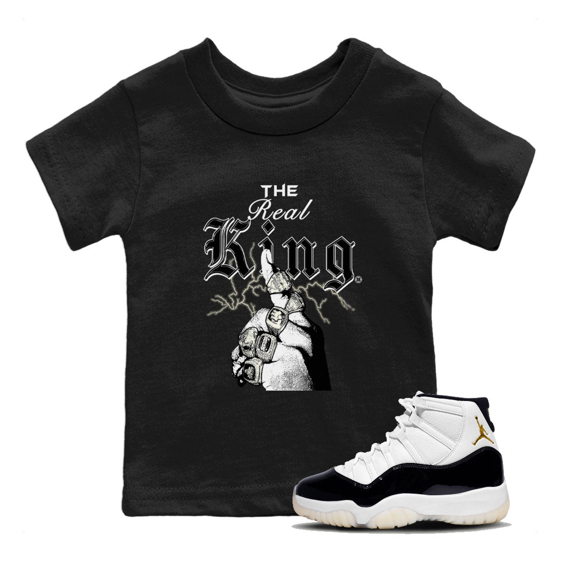 11s Gratitude shirt to match jordans The Real King sneaker tees Air Jordan 11 Gratitude SNRT Sneaker Tees Baby Toddler Black 1 T-Shirt