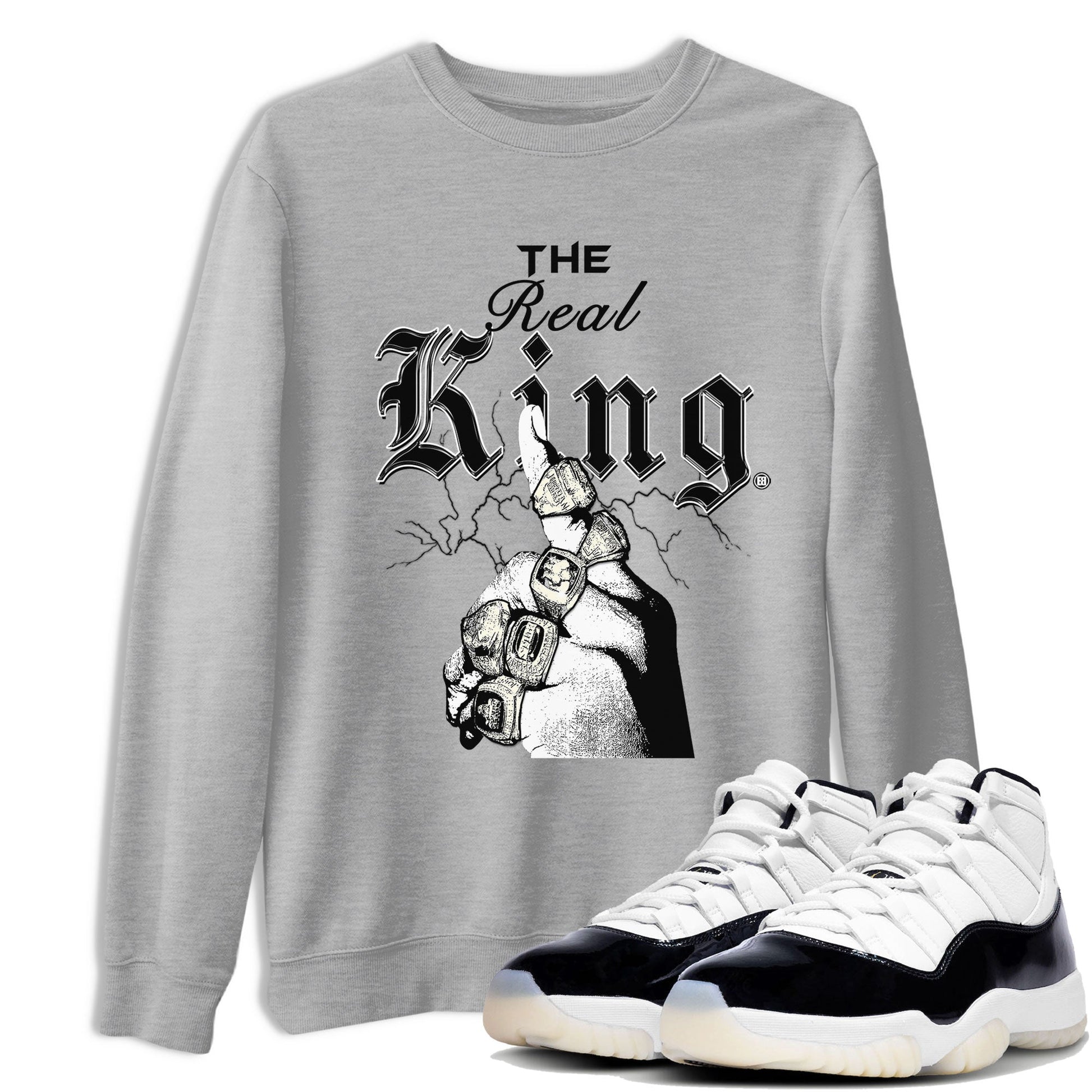 11s Gratitude shirt to match jordans The Real King sneaker tees Air Jordan 11 Retro Gratitude SNRT Sneaker Tees Streetwear Casual Fit Heather Grey 1 T-Shirt