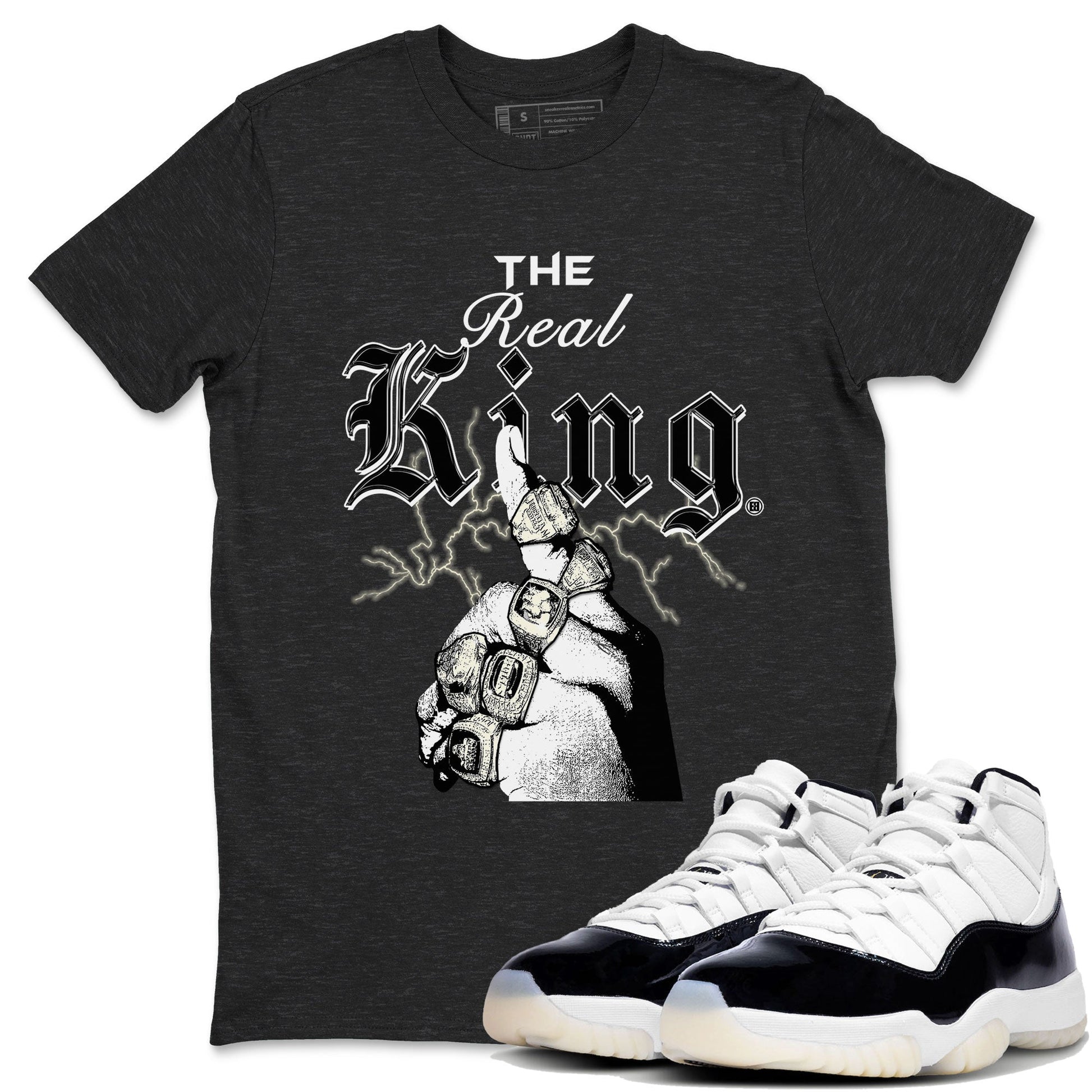 11s Gratitude shirt to match jordans The Real King sneaker tees Air Jordan 11 Retro Gratitude SNRT Sneaker Tees Streetwear Casual Fit Charcoal Heather 1 T-Shirt