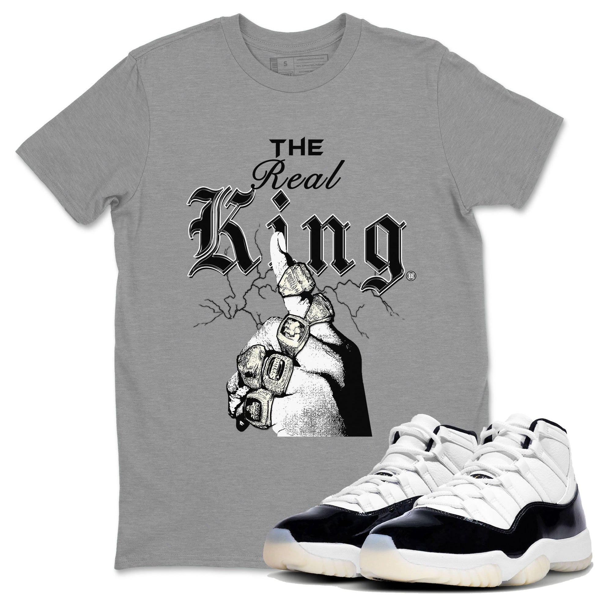 11s Gratitude shirt to match jordans The Real King sneaker tees Air Jordan 11 Retro Gratitude SNRT Sneaker Tees Streetwear Casual Fit Heather Grey 1 T-Shirt