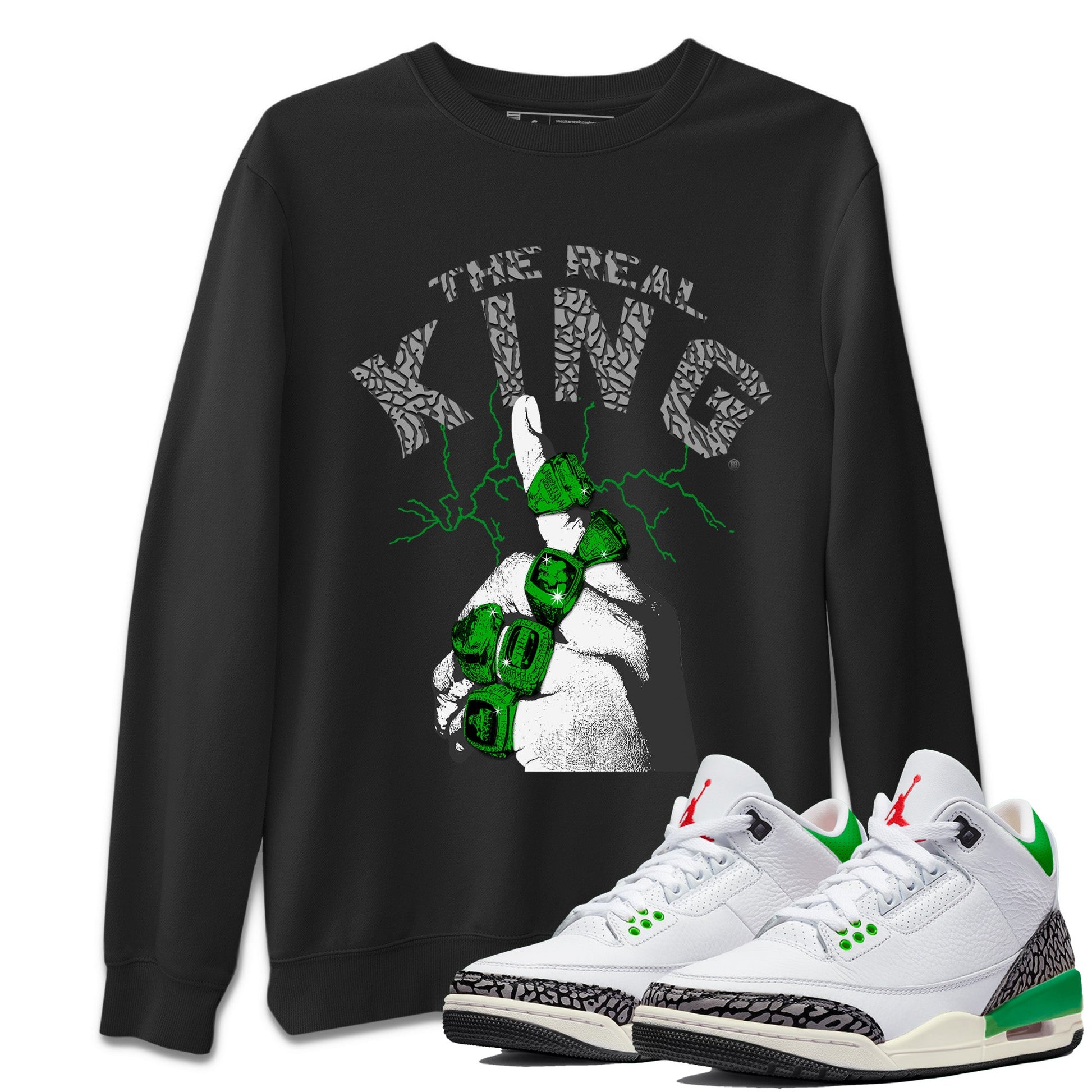 Air Jordan 3 Lucky Green The Real King Crew Neck Sneaker Tees Jordan 3 Retro Lucky Green Sneaker T-Shirts Size Chart