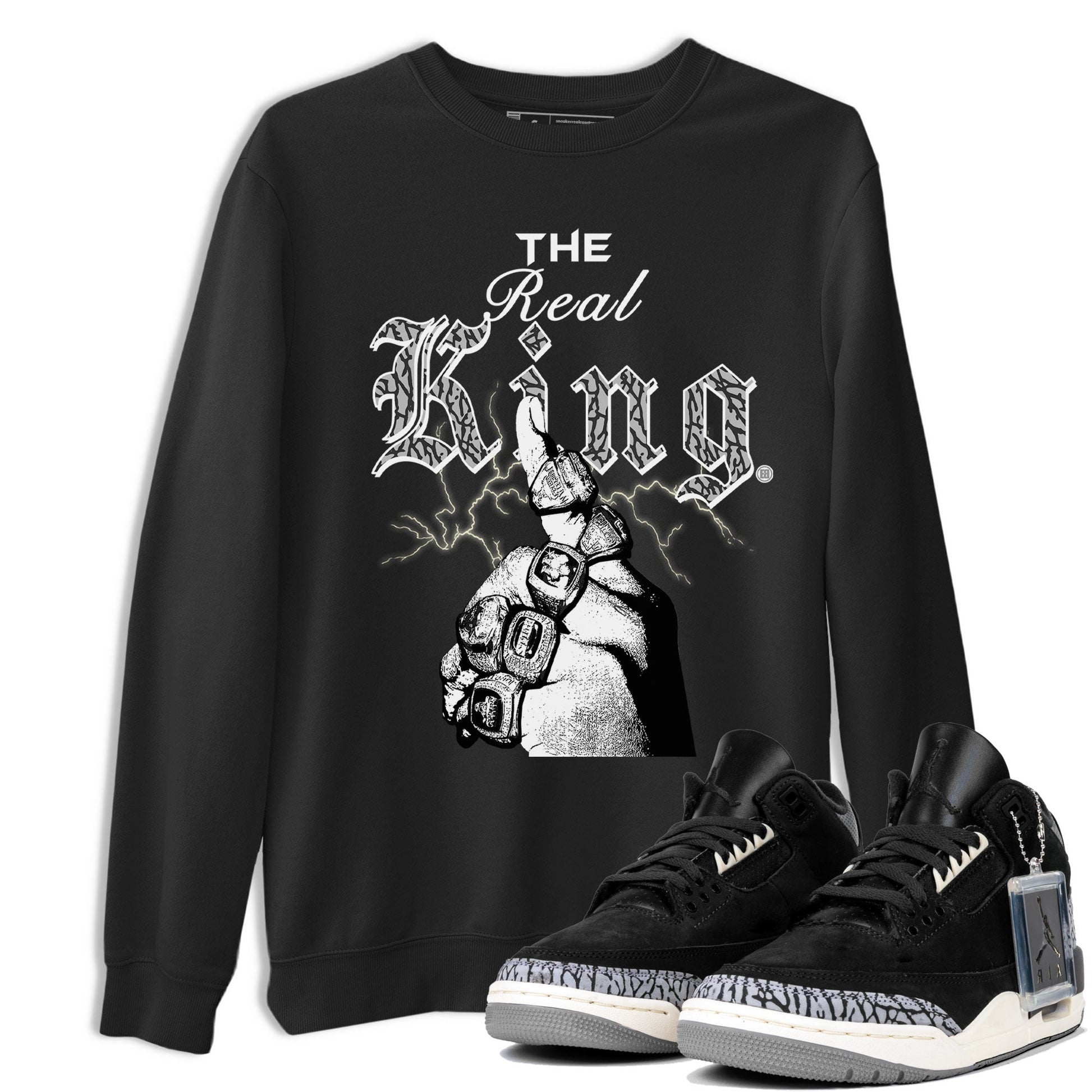 3s Retro Off Noir shirt to match jordans The Real King sneaker tees Air Jordan 3 Off Noir SNRT Sneaker Tees Streetwear Casual Fit Black 1 T-Shirt