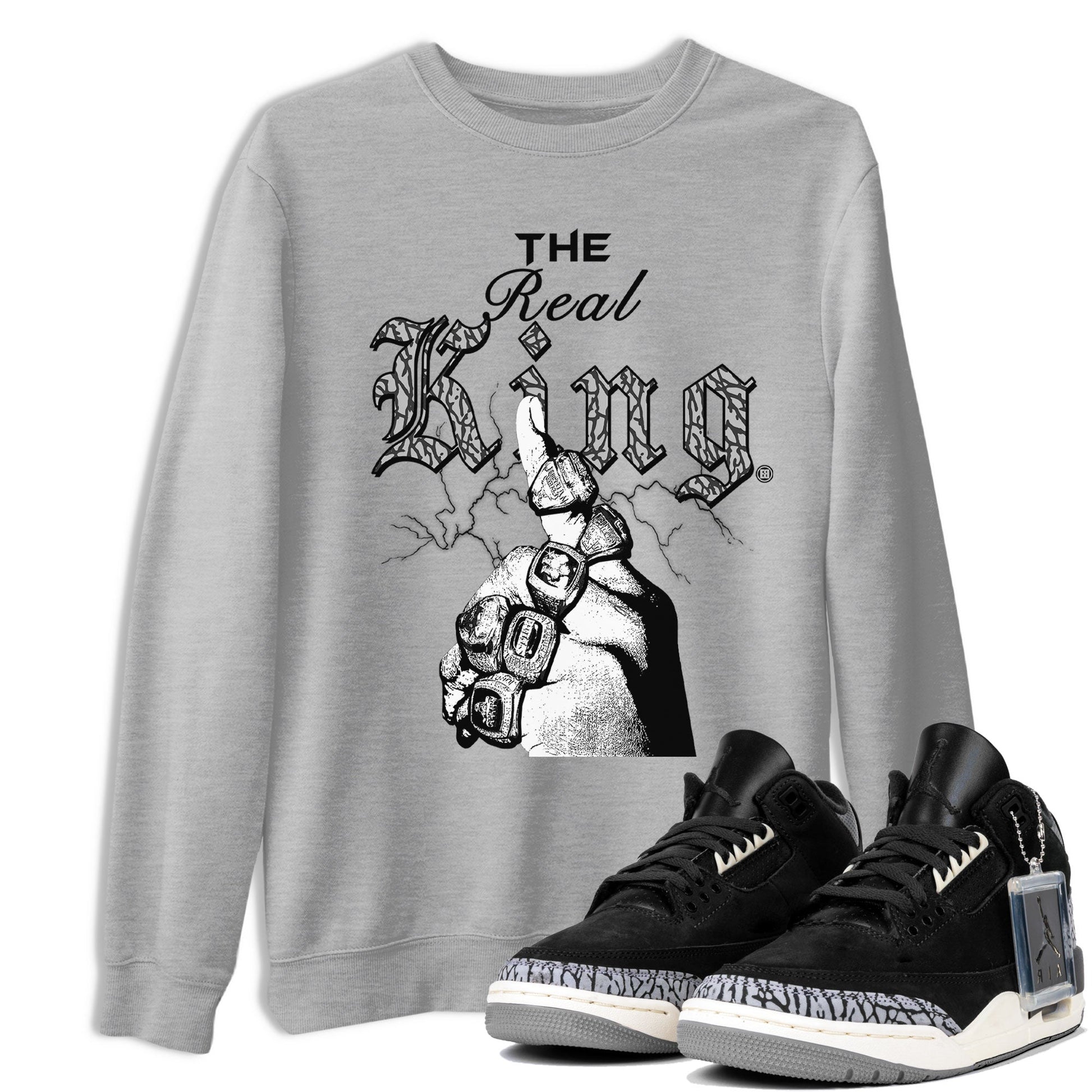 3s Retro Off Noir shirt to match jordans The Real King sneaker tees Air Jordan 3 Off Noir SNRT Sneaker Tees Streetwear Casual Fit Heather Grey 1 T-Shirt