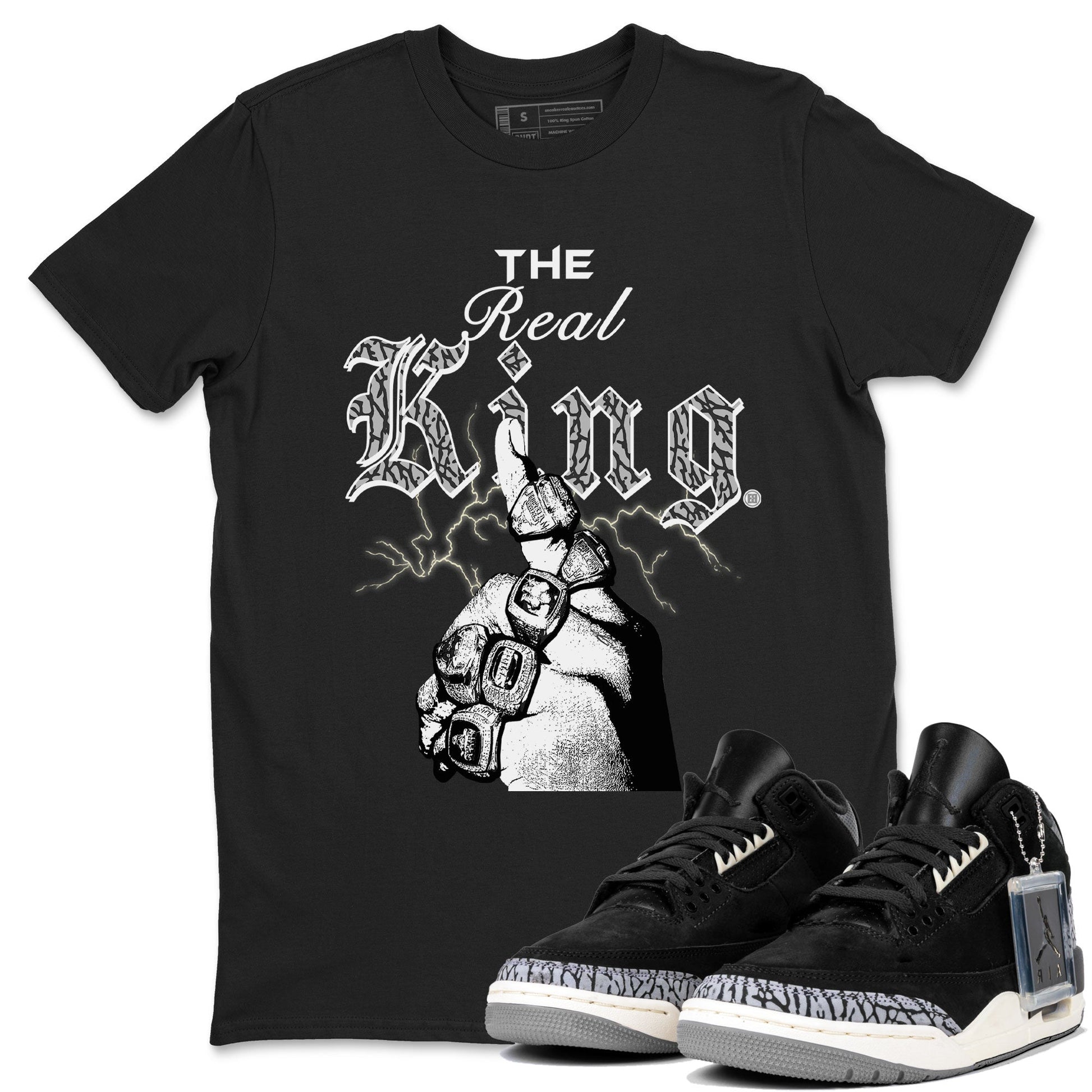3s Retro Off Noir shirt to match jordans The Real King sneaker tees Air Jordan 3 Off Noir SNRT Sneaker Tees Streetwear Casual Fit Black 1 T-Shirt