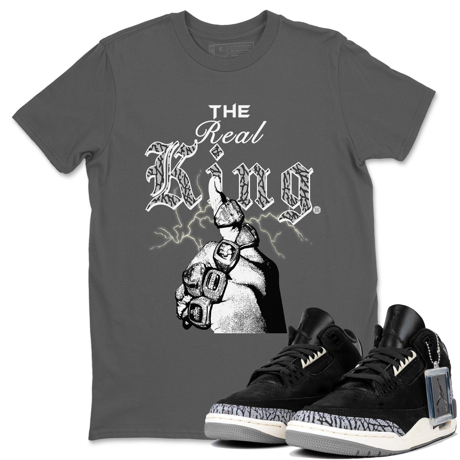 3s Retro Off Noir shirt to match jordans The Real King sneaker tees Air Jordan 3 Off Noir SNRT Sneaker Tees Streetwear Casual Fit Cool Grey 1 T-Shirt