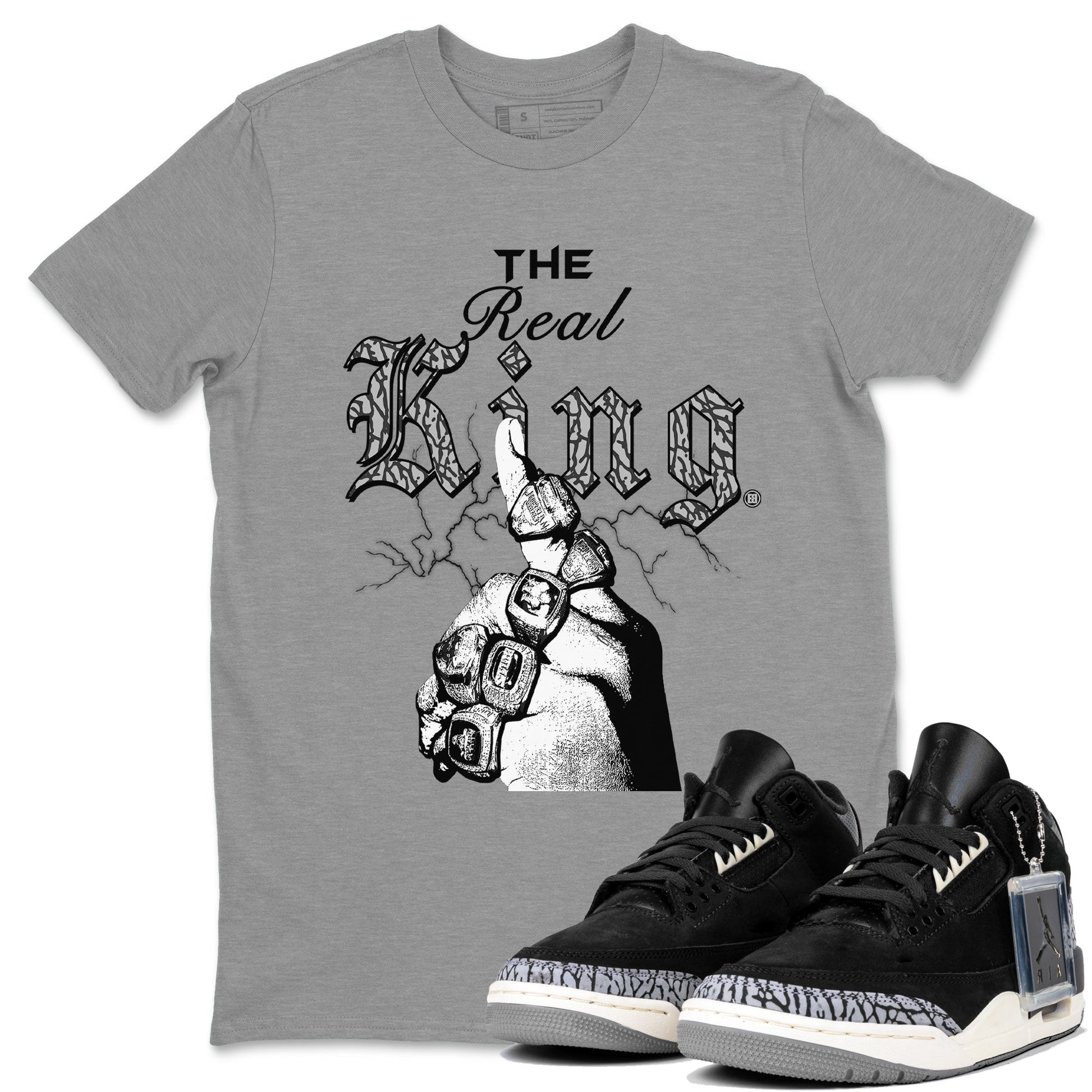 3s Retro Off Noir shirt to match jordans The Real King sneaker tees Air Jordan 3 Off Noir SNRT Sneaker Tees Streetwear Casual Fit Heather Grey 1 T-Shirt