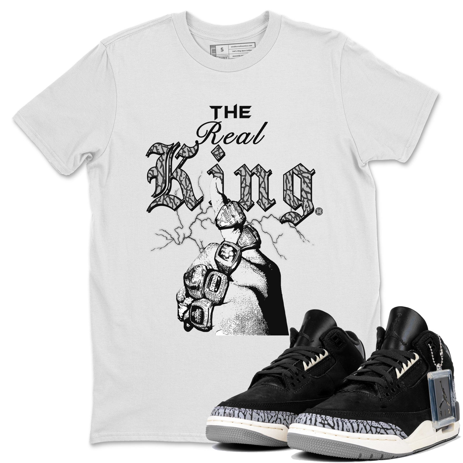 3s Retro Off Noir shirt to match jordans The Real King sneaker tees Air Jordan 3 Off Noir SNRT Sneaker Tees Streetwear Casual Fit White 1 T-Shirt