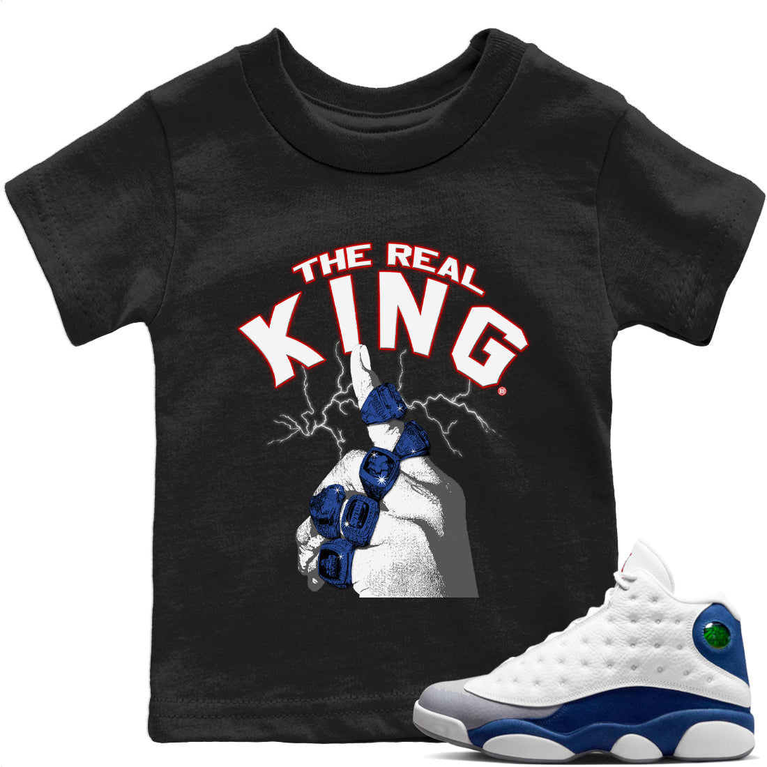 Jordan 13 French Blue Sneaker Match Tees The Real King Sneaker Tees Jordan 13 French Blue Sneaker Release Tees Kids Shirts
