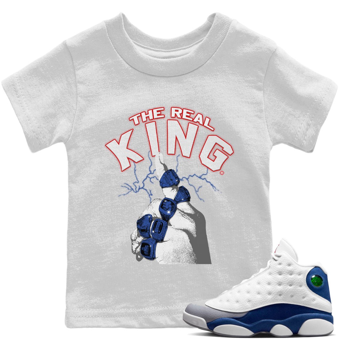 Jordan 13 French Blue Sneaker Match Tees The Real King Sneaker Tees Jordan 13 French Blue Sneaker Release Tees Kids Shirts