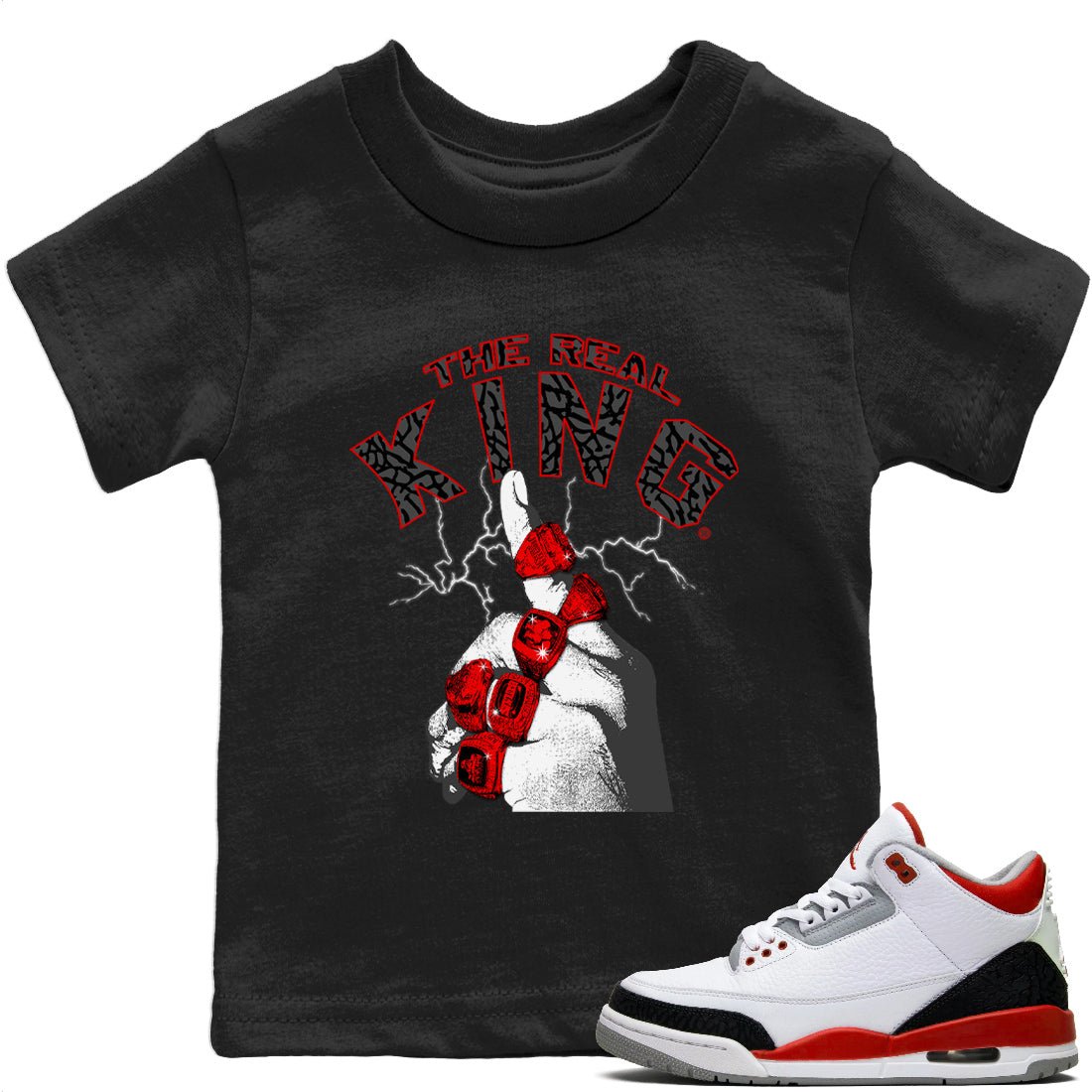 Jordan 3 Fire Red Sneaker Match Tees The Real King Sneaker Tees Jordan 3 Fire Red Sneaker Release Tees Kids Shirts