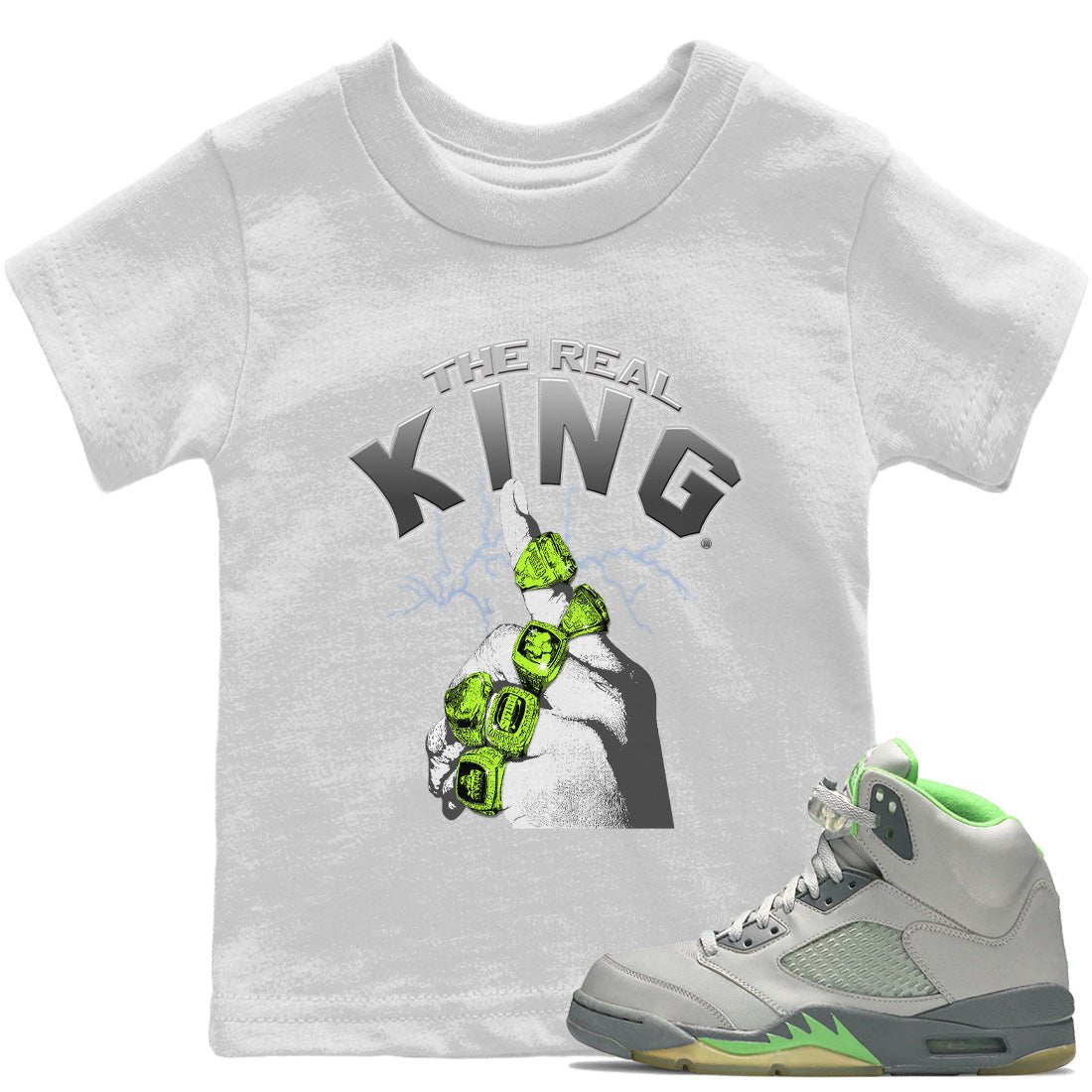 Jordan 5 Green Bean Sneaker Match Tees The Real King Sneaker Tees Jordan 5 Green Bean Sneaker Release Tees Kids Shirts