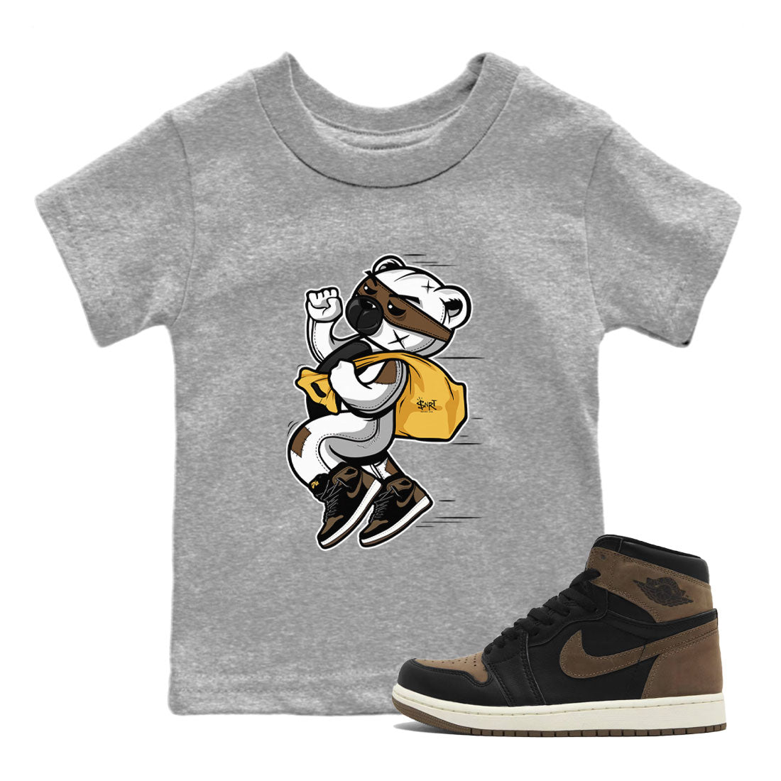 Air Jordan 1 Palomino shirt to match jordans Thief Bear sneaker tees Crew Neck Jordan 1 Retro High OG Palomino SNRT Sneaker Release Tees Baby Toddler Heather Grey 1 T-Shirt