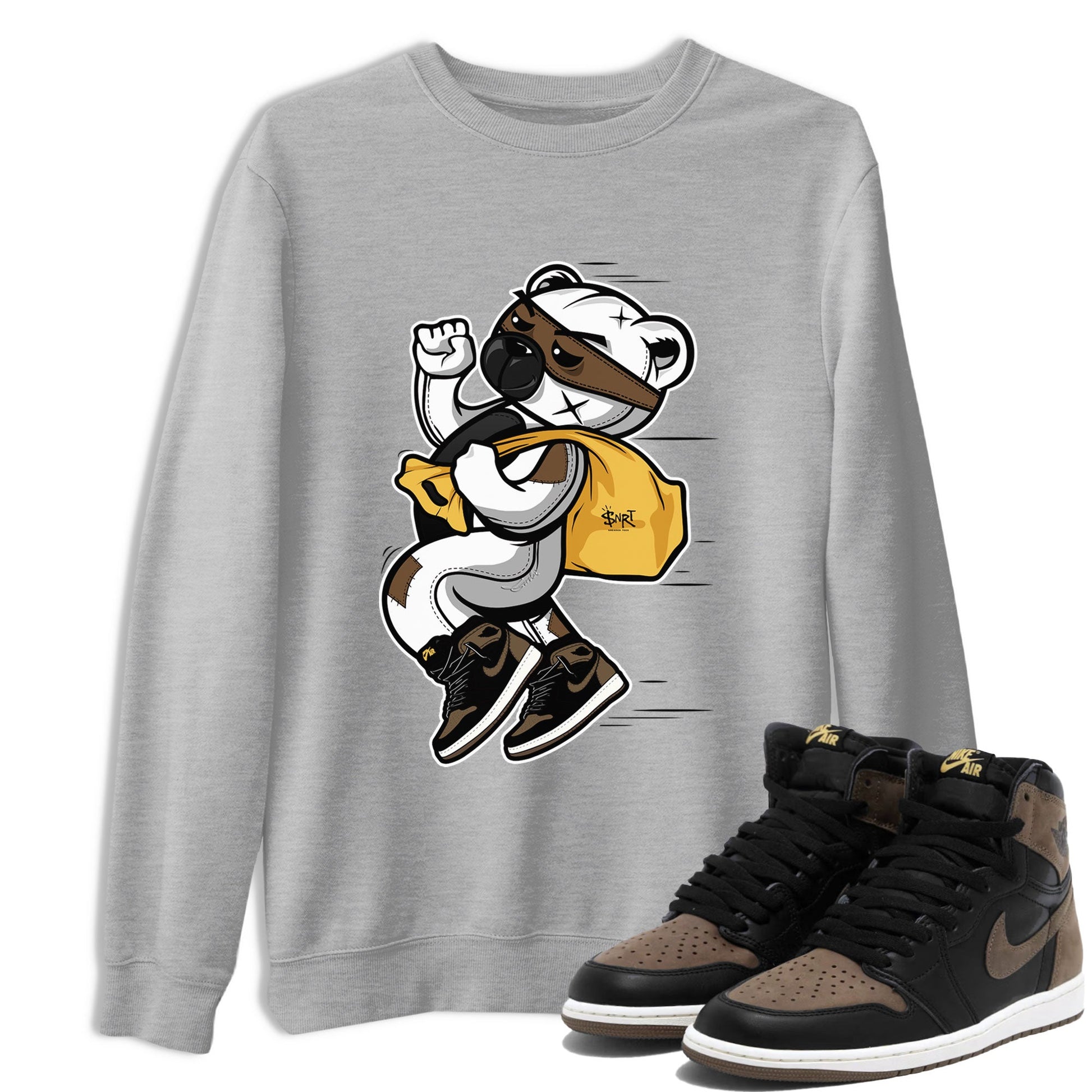 Air Jordan 1 Palomino shirt to match jordans Thief Bear sneaker tees Crew Neck Jordan 1 Retro High OG Palomino SNRT Sneaker Release Tees Unisex Casual Shirts Heather Grey 1 T-Shirt