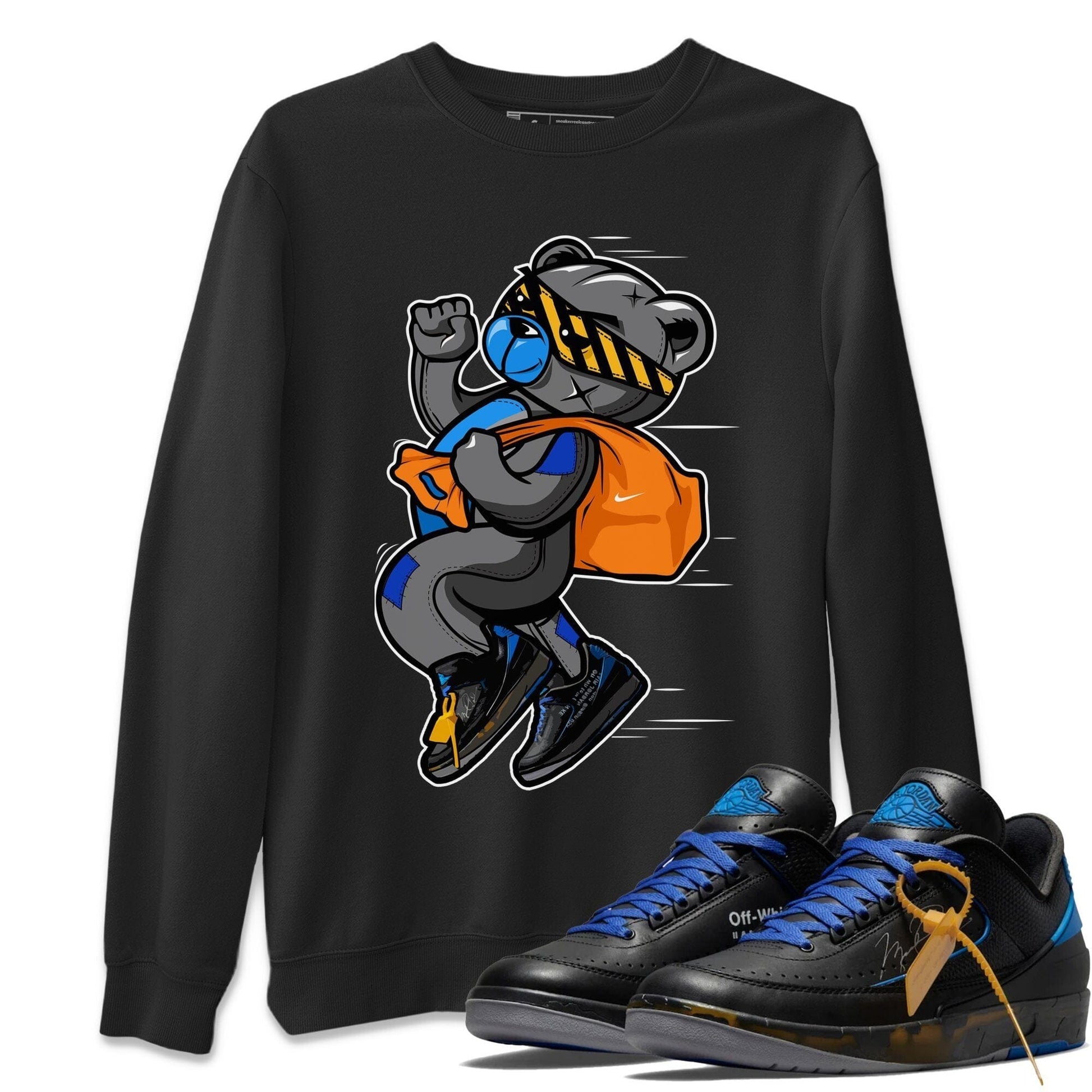 Jordan 2 OFF-WHITE Black Blue Sneaker Match Tees Thief Bear Sneaker Tees Jordan 2 OFF-WHITE Black Blue Sneaker Release Tees Unisex Shirts