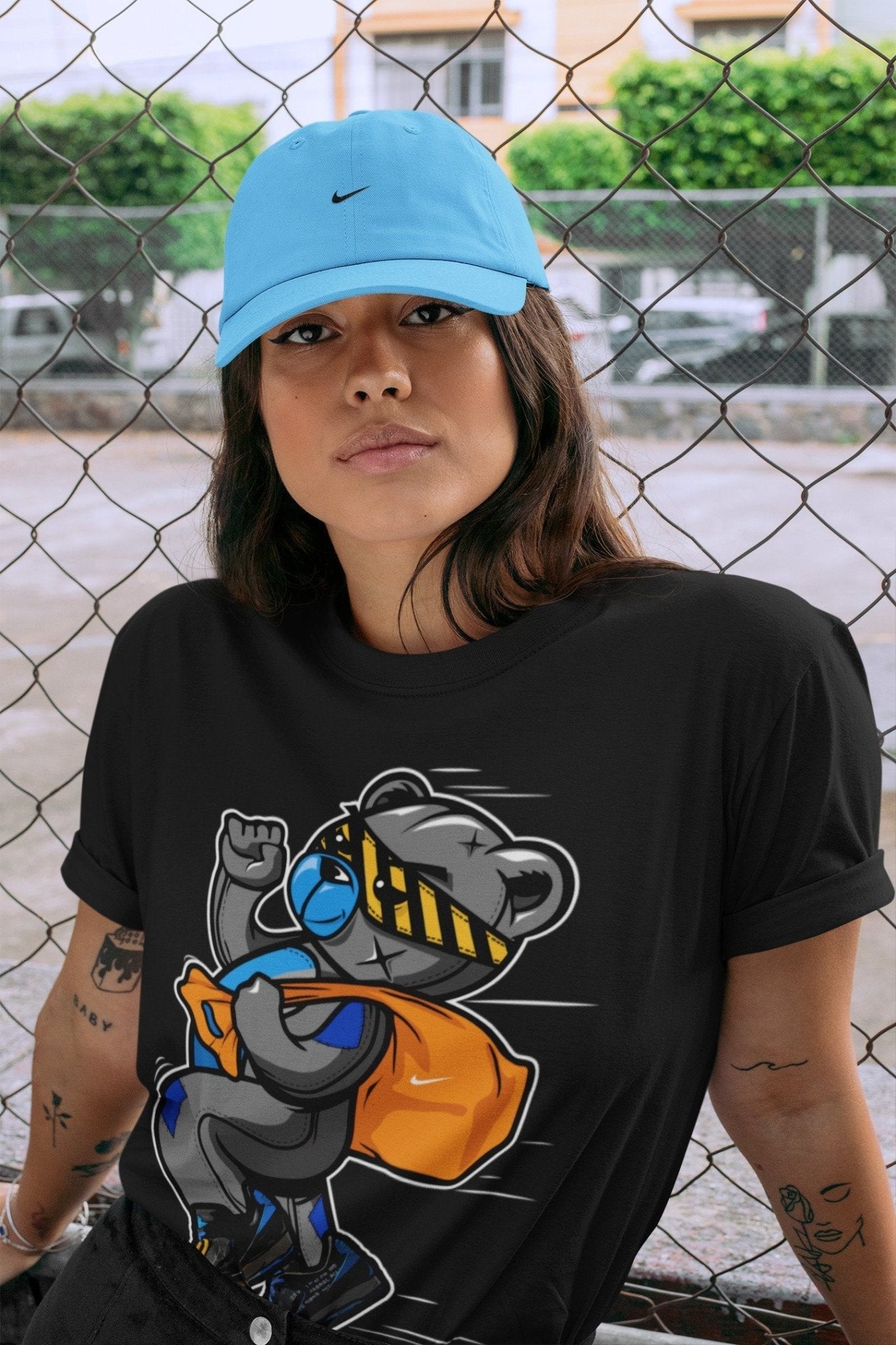 Jordan 2 OFF-WHITE Black Blue Sneaker Match Tees Thief Bear Sneaker Tees Jordan 2 OFF-WHITE Black Blue Sneaker Release Tees Unisex Shirts