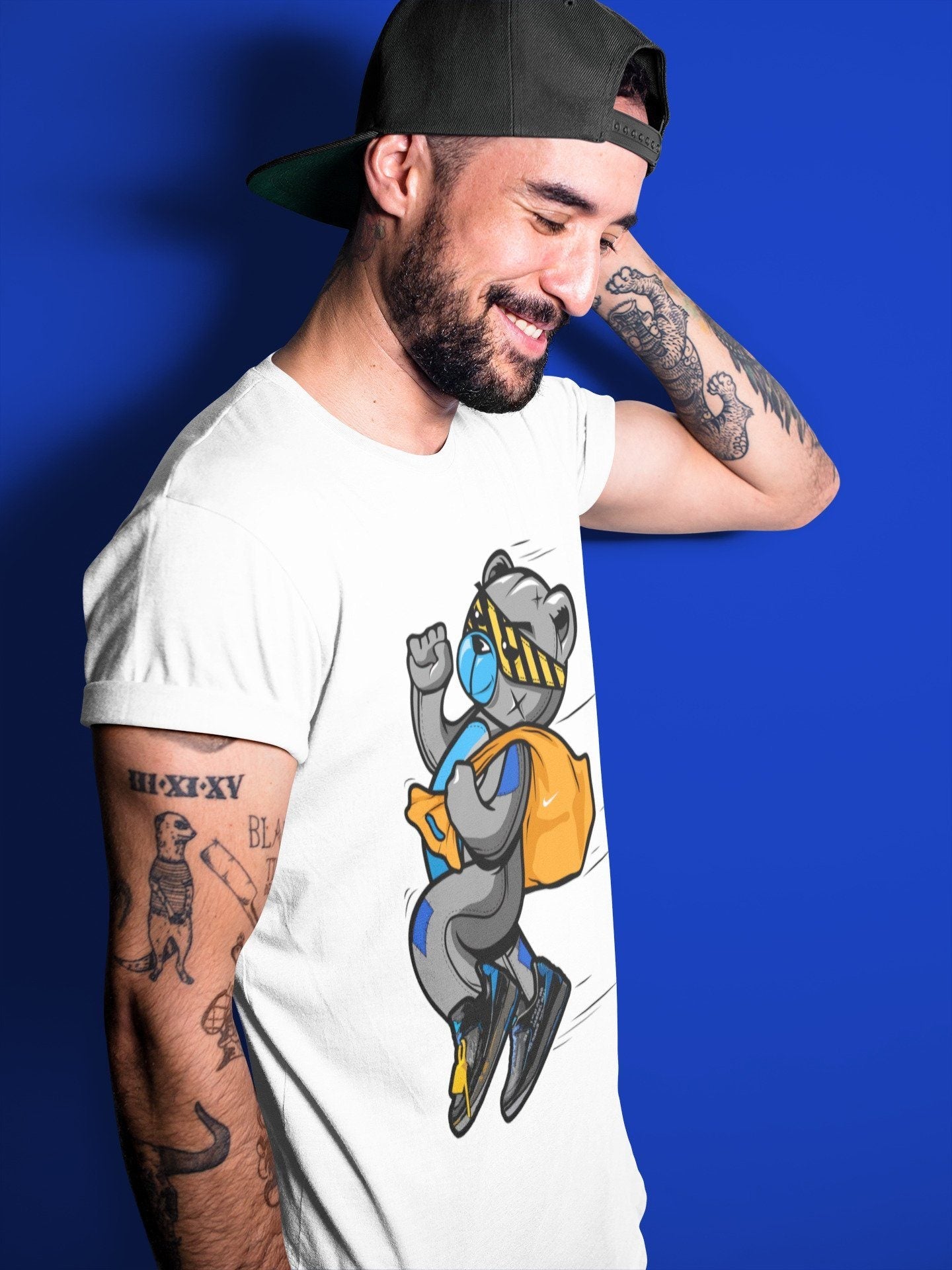 Jordan 2 OFF-WHITE Black Blue Sneaker Match Tees Thief Bear Sneaker Tees Jordan 2 OFF-WHITE Black Blue Sneaker Release Tees Unisex Shirts