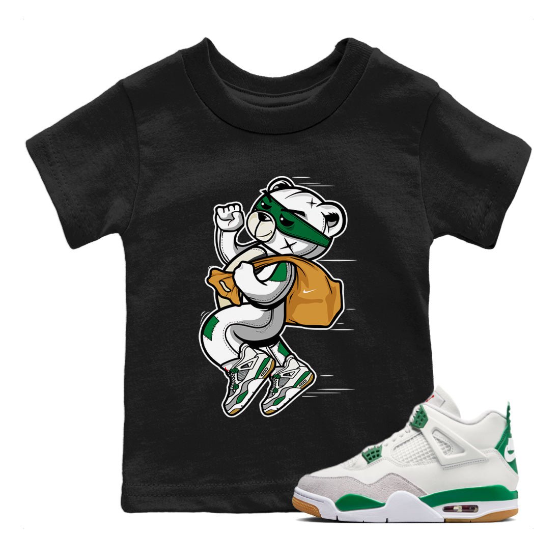 Air Jordan 4 Pine Green Sneaker Match Tees Thief Bear Sneaker Tees Nike SB Air Jordan 4 Pine Green Sneaker Release Tees Kids Shirts Black 1