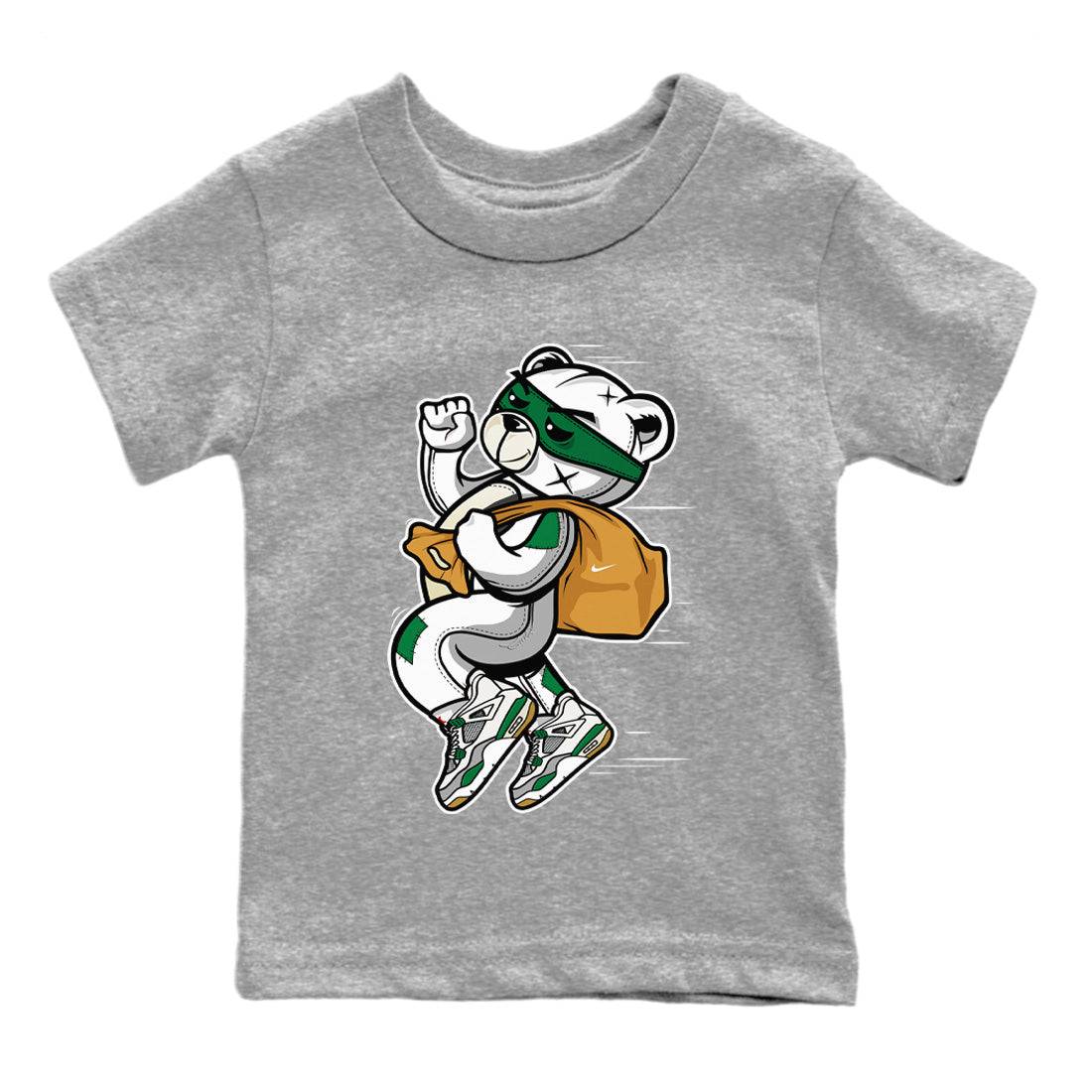 Air Jordan 4 Pine Green Sneaker Match Tees Thief Bear Sneaker Tees Nike SB Air Jordan 4 Pine Green Sneaker Release Tees Kids Shirts Heather Grey 2