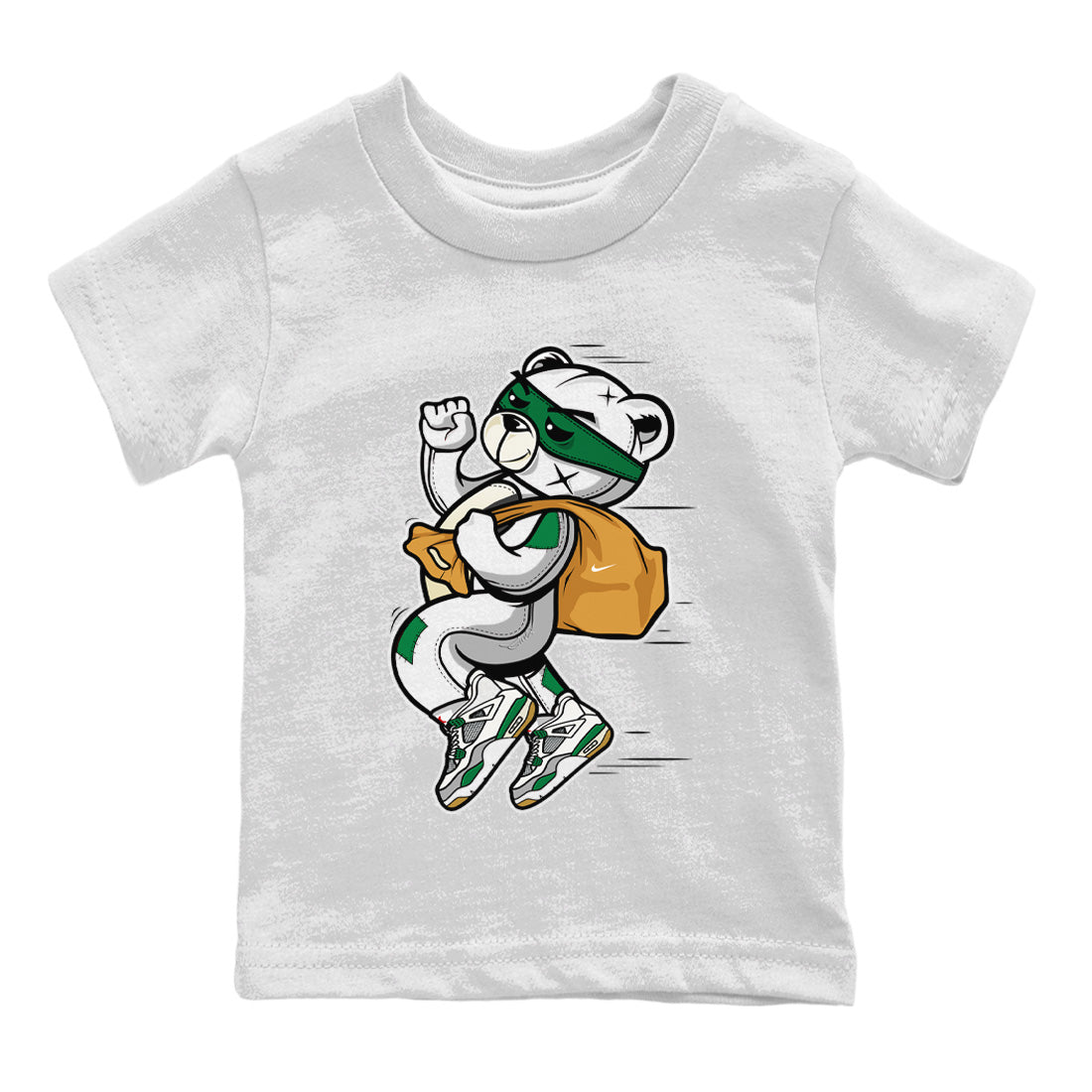 Jordan 4 Pine Green SB Sneaker Match Tees Thief Bear Sneaker Tees Nike SB Air Jordan 4 Pine Green Sneaker Tees Sneaker Release Shirts Kids Shirts White 2