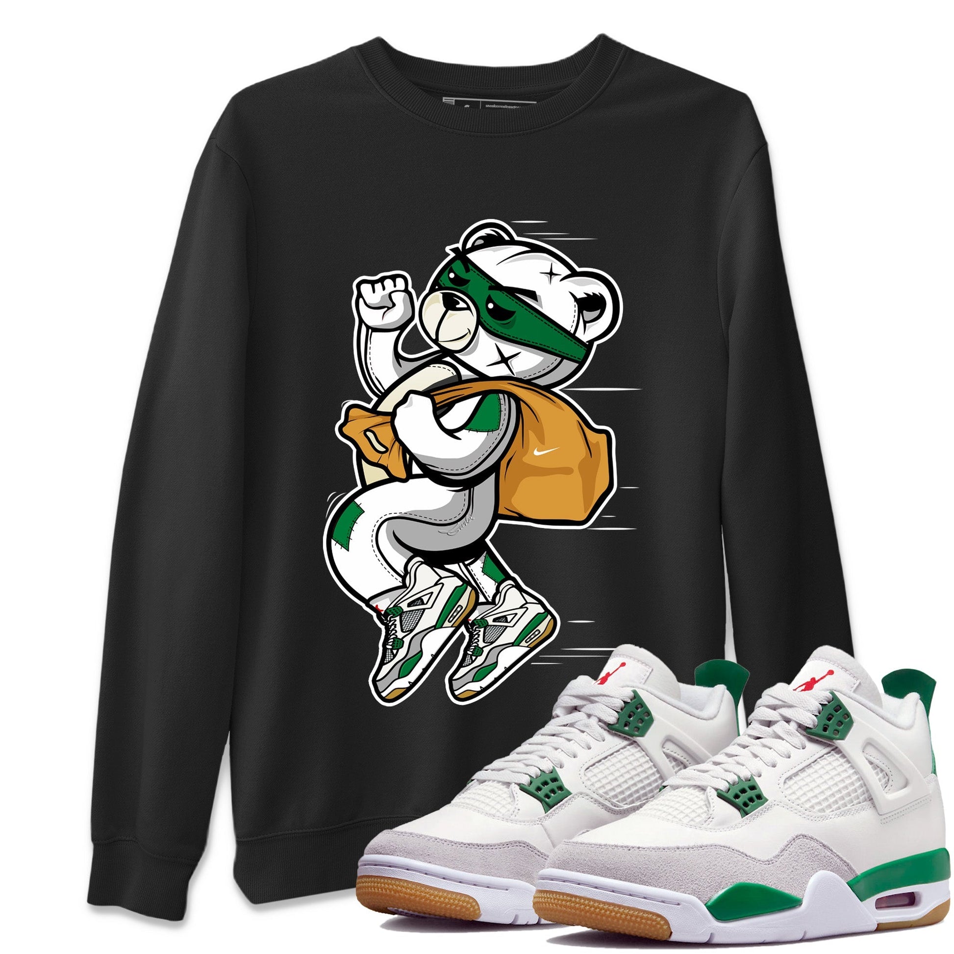 Air Jordan 4 Pine Green Thief Bear Crew Neck Sneaker Tees Nike SB Air Jordan 4 Pine Green Sneaker T-Shirts Washing and Care Tip