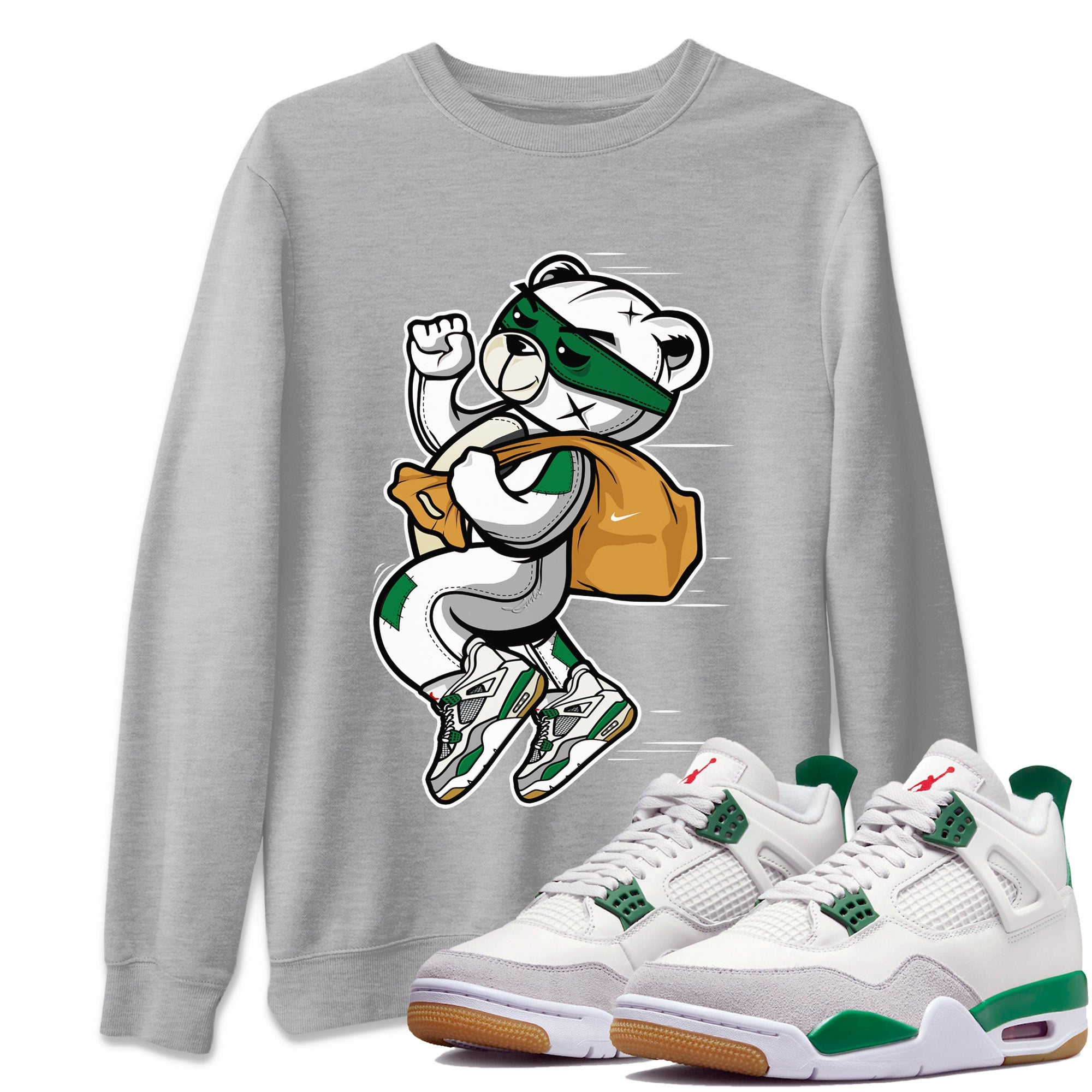 Air Jordan 4 Pine Green Sneaker Match Tees Thief Bear Sneaker Tees Nike SB Air Jordan 4 Pine Green Sneaker Release Tees Unisex Shirts Heather Grey 1