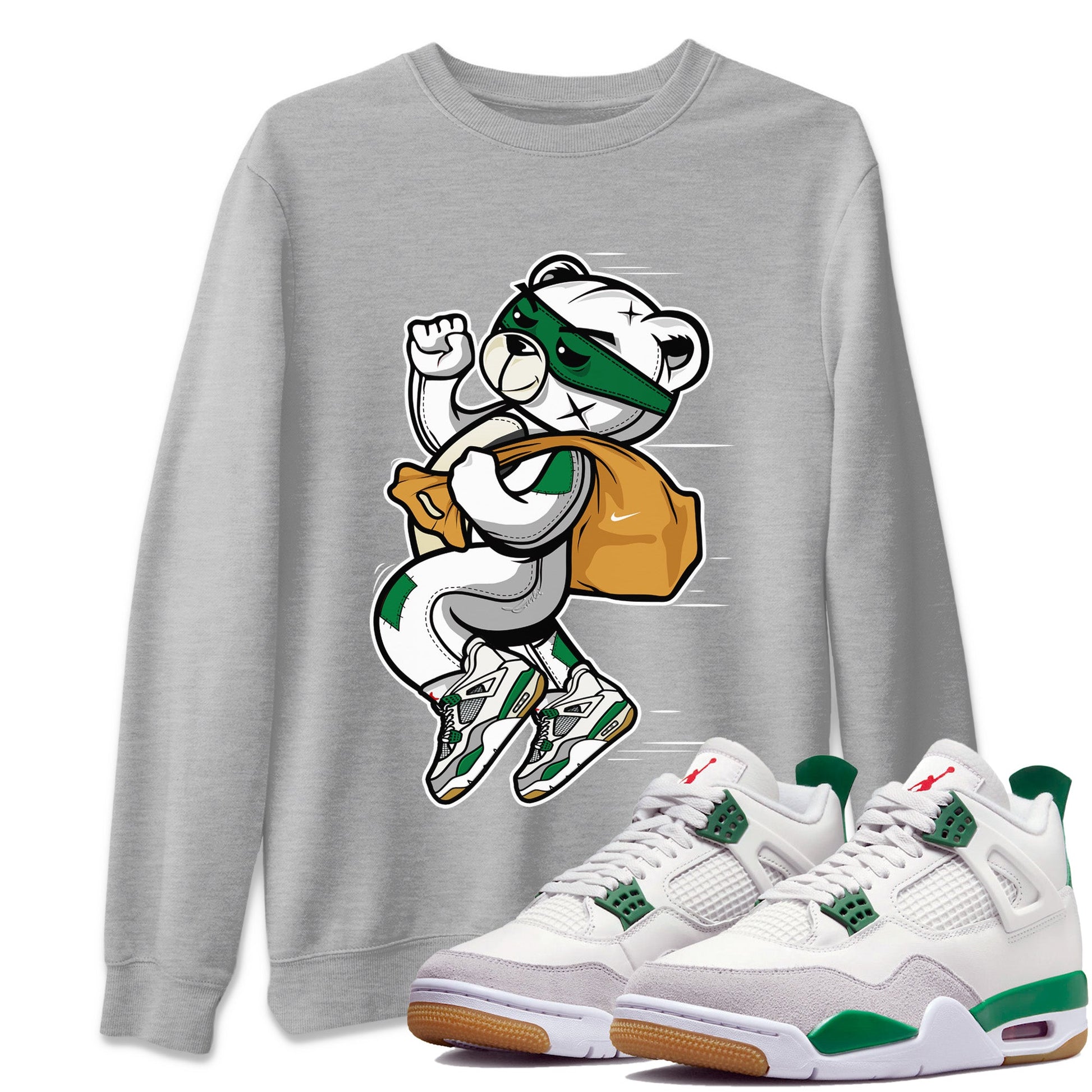 Air Jordan 4 Pine Green Sneaker Match Tees Thief Bear Sneaker Tees Nike SB Air Jordan 4 Pine Green Sneaker Release Tees Unisex Shirts Heather Grey 1