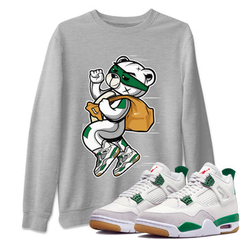 Jordan 4 Pine Green SB Sneaker Match Tees Thief Bear Sneaker Tees Nike SB Air Jordan 4 Pine Green Sneaker Tees Sneaker Release Shirts Unisex Shirts Heather Grey 1