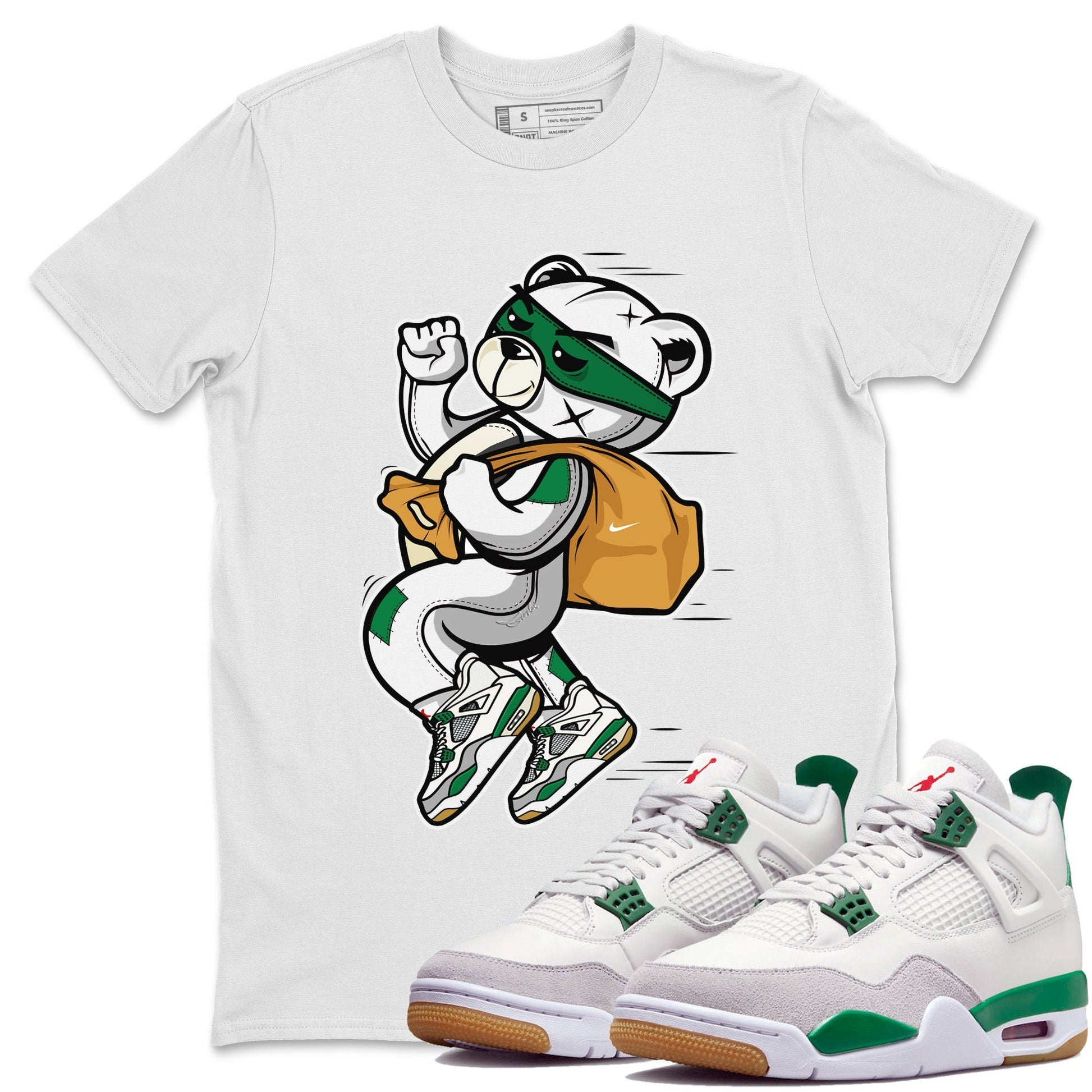 Jordan 4 Pine Green SB Sneaker Match Tees Thief Bear Sneaker Tees Nike SB Air Jordan 4 Pine Green Sneaker Tees Sneaker Release Shirts Unisex Shirts White 1