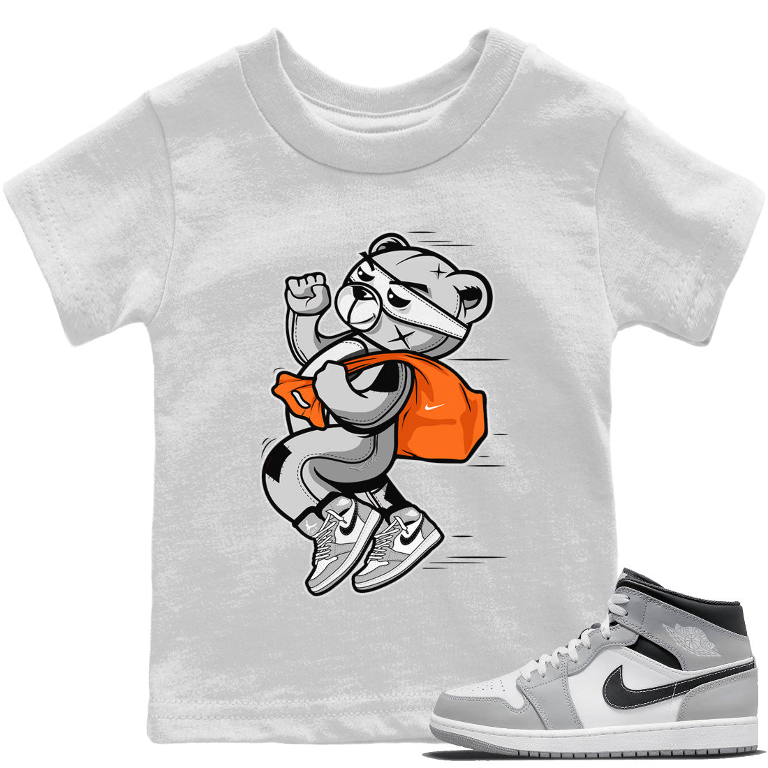 Jordan 1 Light Smoke Grey Sneaker Match Tees Thief Bear Sneaker Tees Jordan 1 Light Smoke Grey Sneaker Release Tees Kids Shirts