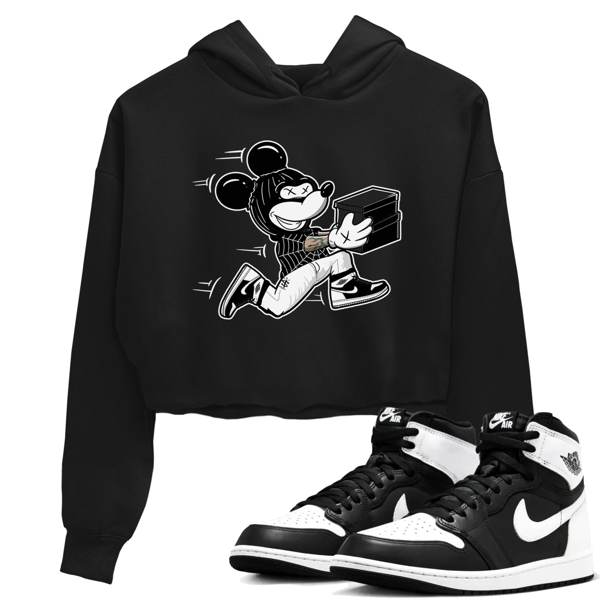 Air Jordan 1 High OG Black White shirt to match jordans Thief Mouse sneaker tees 1s Black White SNRT Sneaker Release Tees Streetwear Black 1 crop length shirt