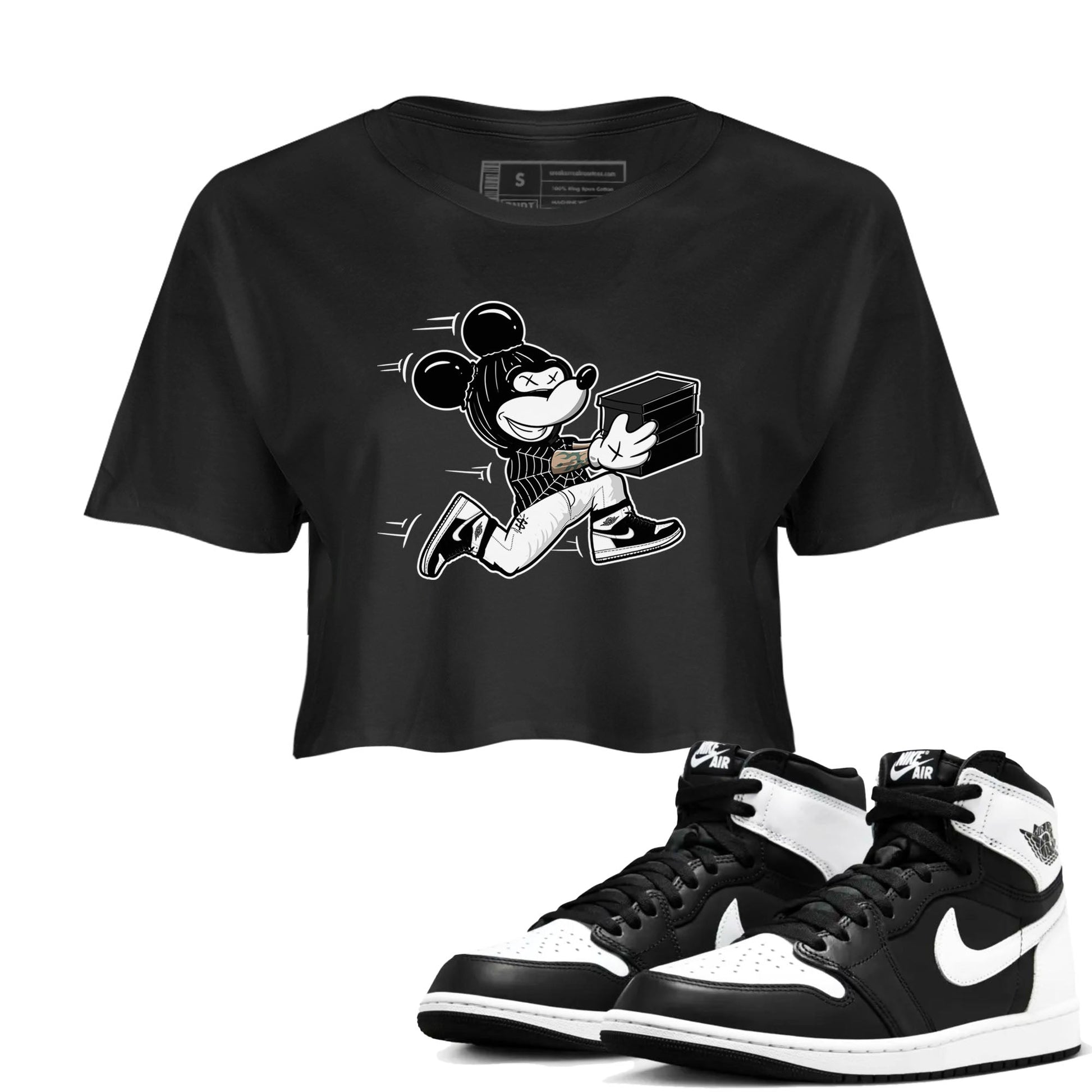 Air Jordan 1 High OG Black White shirt to match jordans Thief Mouse sneaker tees 1s Black White SNRT Sneaker Release Tees Streetwear Black 1 crop length shirt