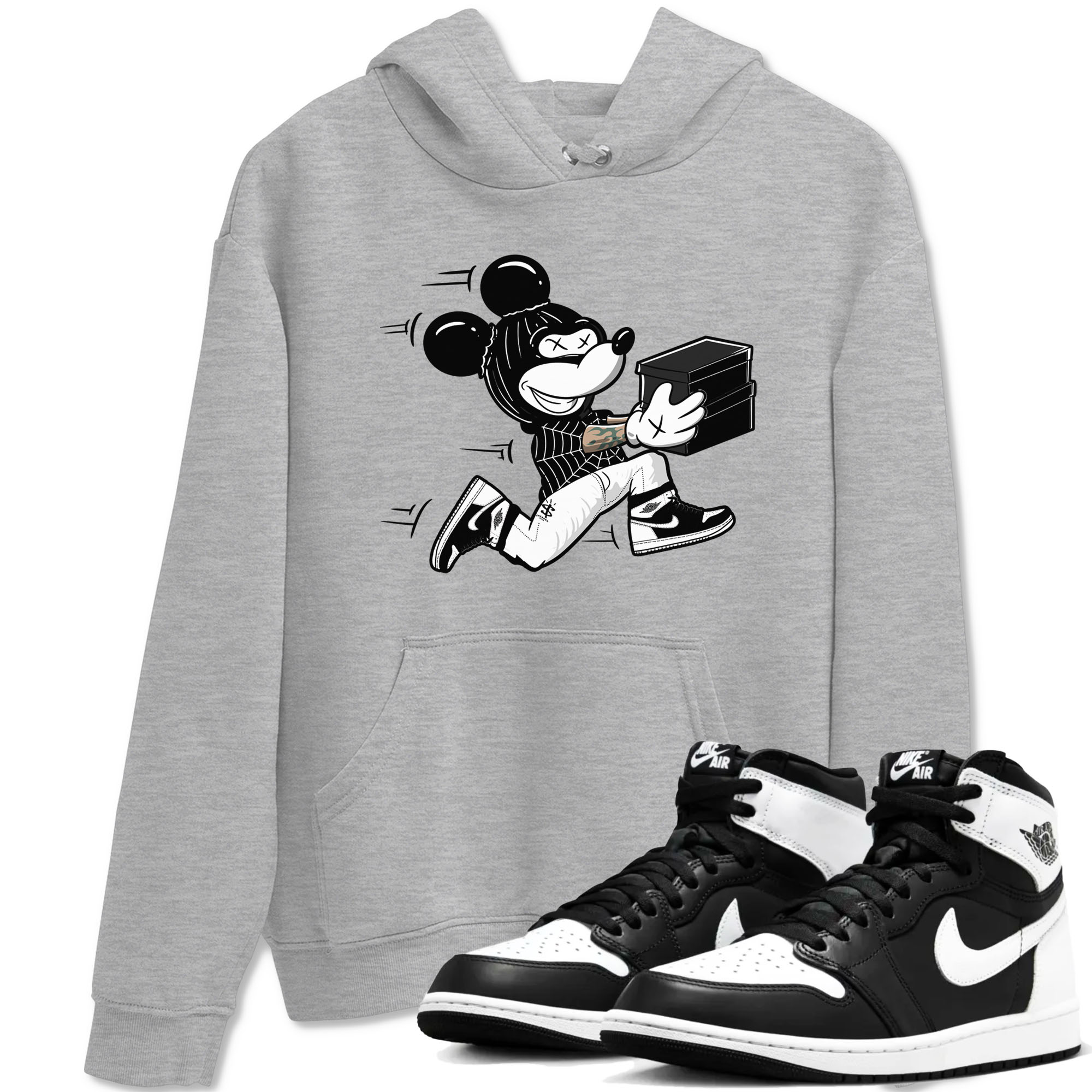 Air Jordan 1 High OG Black White shirt to match jordans Thief Mouse sneaker tees 1s Black White SNRT Sneaker Release Tees Streetwear unisex cotton Heather Grey 1 crew neck shirt