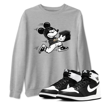Air Jordan 1 High OG Black White shirt to match jordans Thief Mouse sneaker tees 1s Black White SNRT Sneaker Release Tees Streetwear unisex cotton Heather Grey 1 crew neck shirt