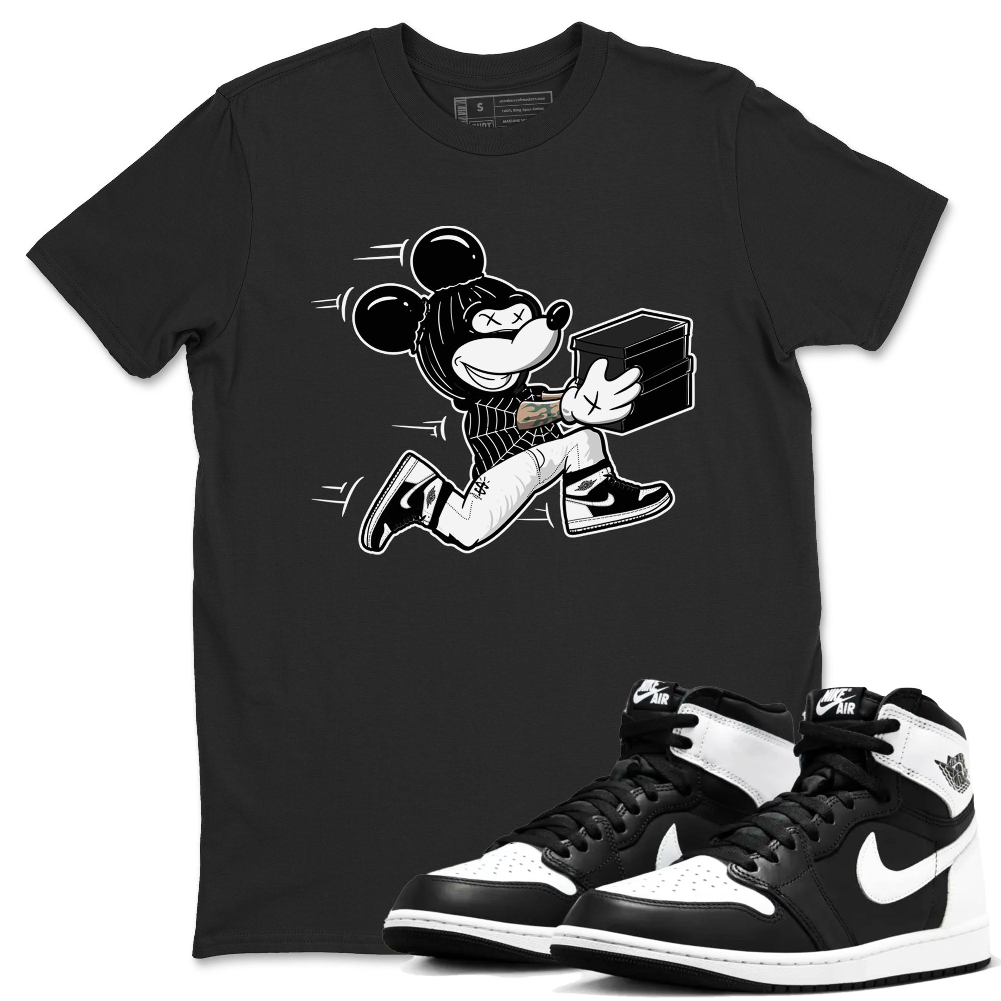 Air Jordan 1 High OG Black White shirt to match jordans Thief Mouse sneaker tees 1s Black White SNRT Sneaker Release Tees Streetwear unisex cotton Black 1 crew neck shirt