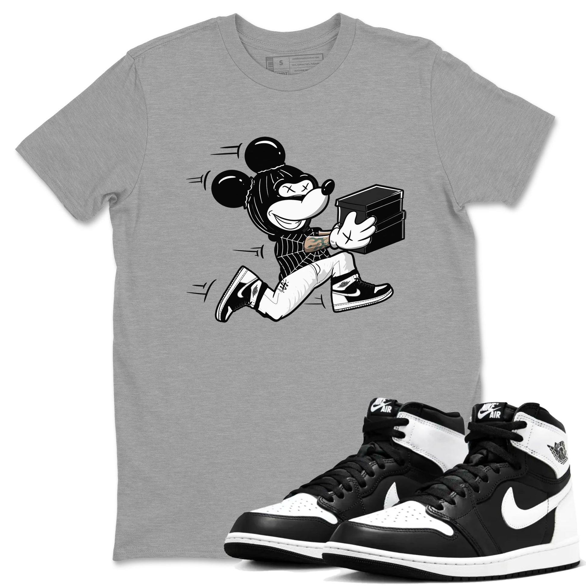 Air Jordan 1 High OG Black White shirt to match jordans Thief Mouse sneaker tees 1s Black White SNRT Sneaker Release Tees Streetwear unisex cotton Heather Grey 1 crew neck shirt