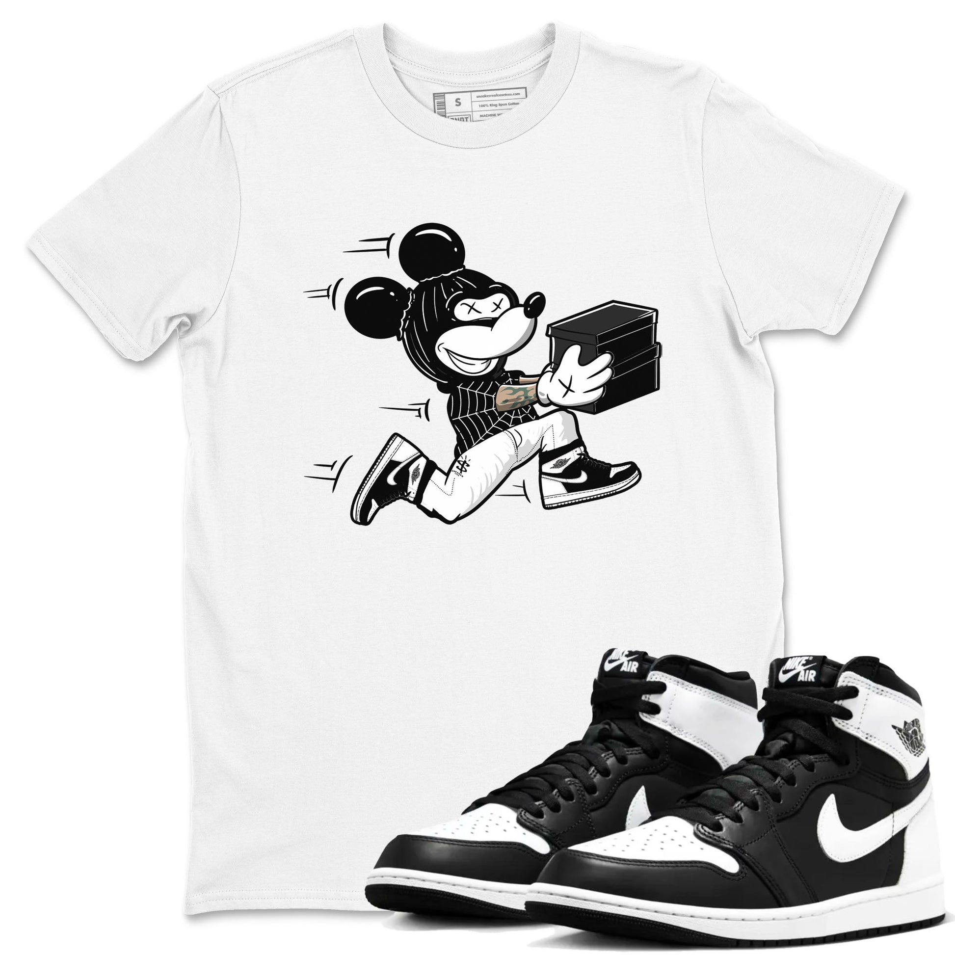 Air Jordan 1 High OG Black White shirt to match jordans Thief Mouse sneaker tees 1s Black White SNRT Sneaker Release Tees Streetwear unisex cotton White 1 crew neck shirt