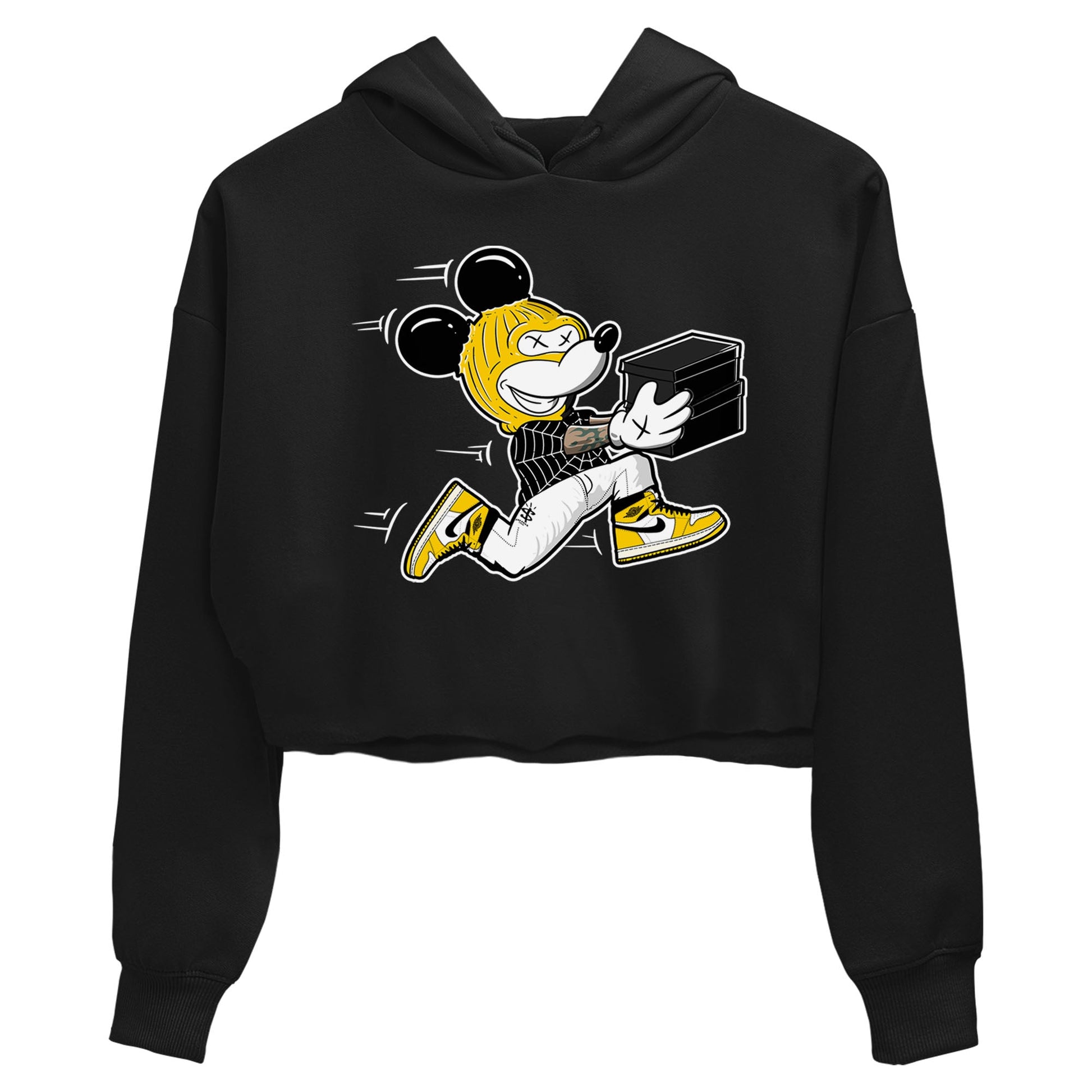 1s Yellow Ochre shirt to match jordans Thief Mouse sneaker tees streetwear brand Air Jordan 1 High OG Yellow Ochre SNRT Sneaker Release Tees Black 2 crop length shirt