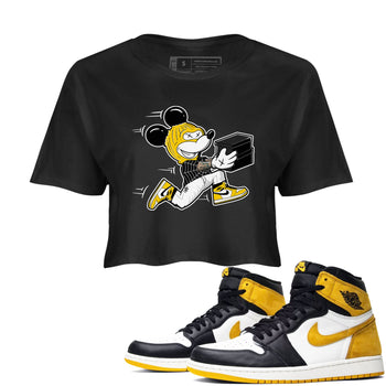 1s Yellow Ochre shirt to match jordans Thief Mouse sneaker tees streetwear brand Air Jordan 1 High OG Yellow Ochre SNRT Sneaker Release Tees Black 1 crop length shirt