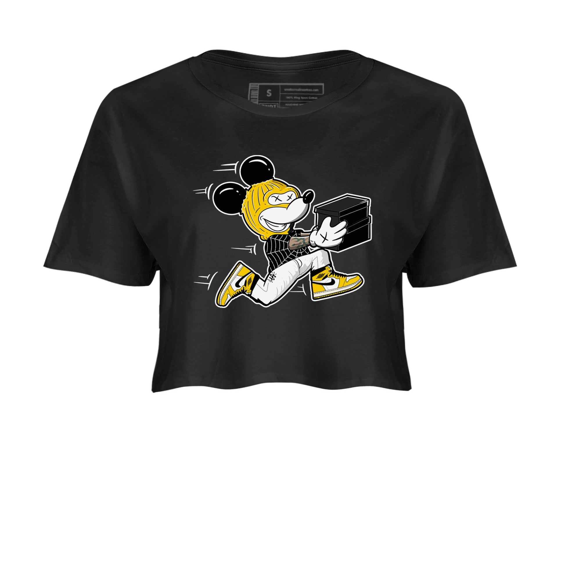 1s Yellow Ochre shirt to match jordans Thief Mouse sneaker tees streetwear brand Air Jordan 1 High OG Yellow Ochre SNRT Sneaker Release Tees Black 2 crop length shirt