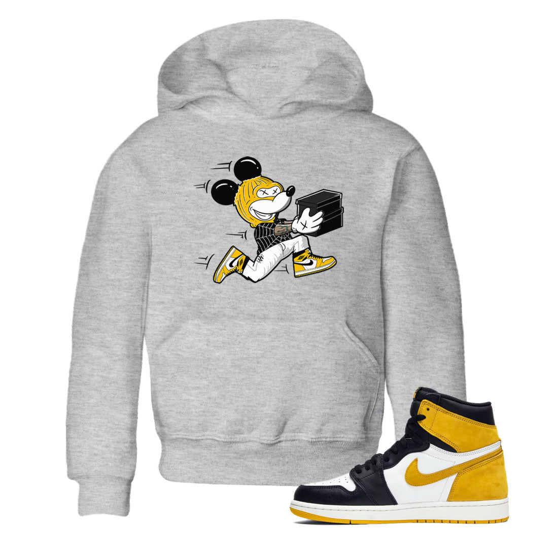 1s Yellow Ochre shirt to match jordans Thief Mouse sneaker tees streetwear brand Air Jordan 1 High OG Yellow Ochre SNRT sneaker release tees baby toddler Heather Grey 1 cotton Shirt